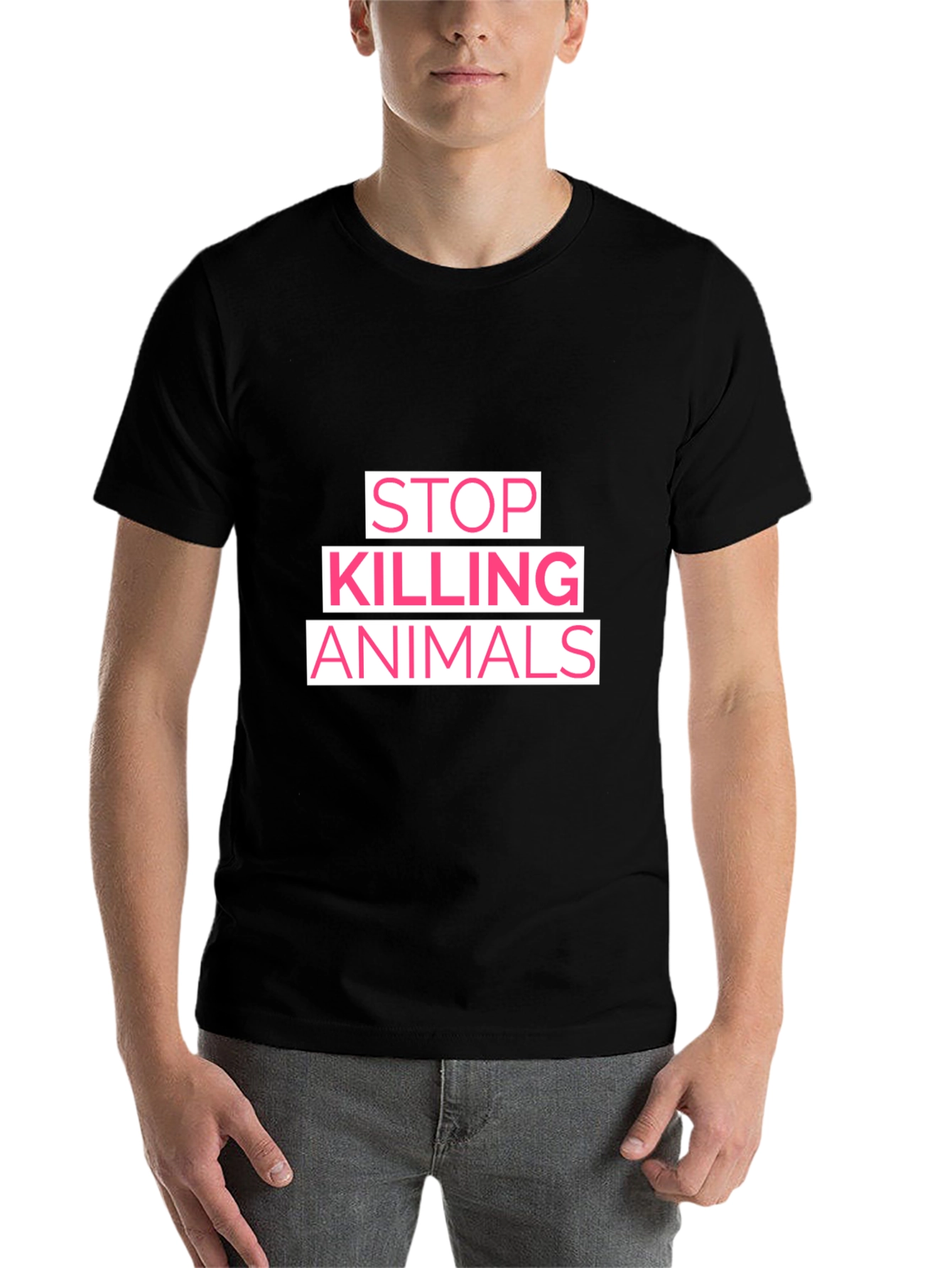 Black Stop Killing Animals Graphic T-Shirt - Black view 7