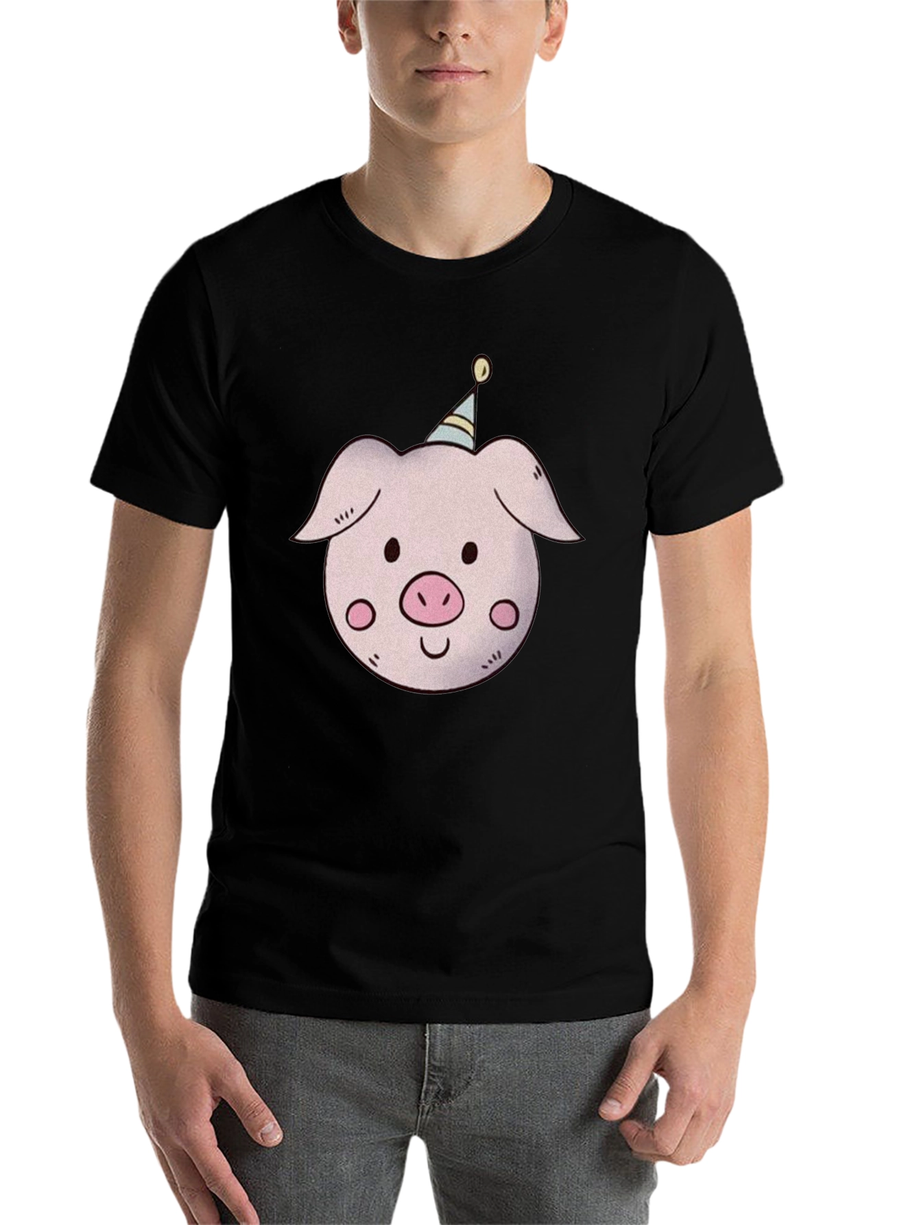 Black Pig with Party Hat T-Shirt - Unisex view 7