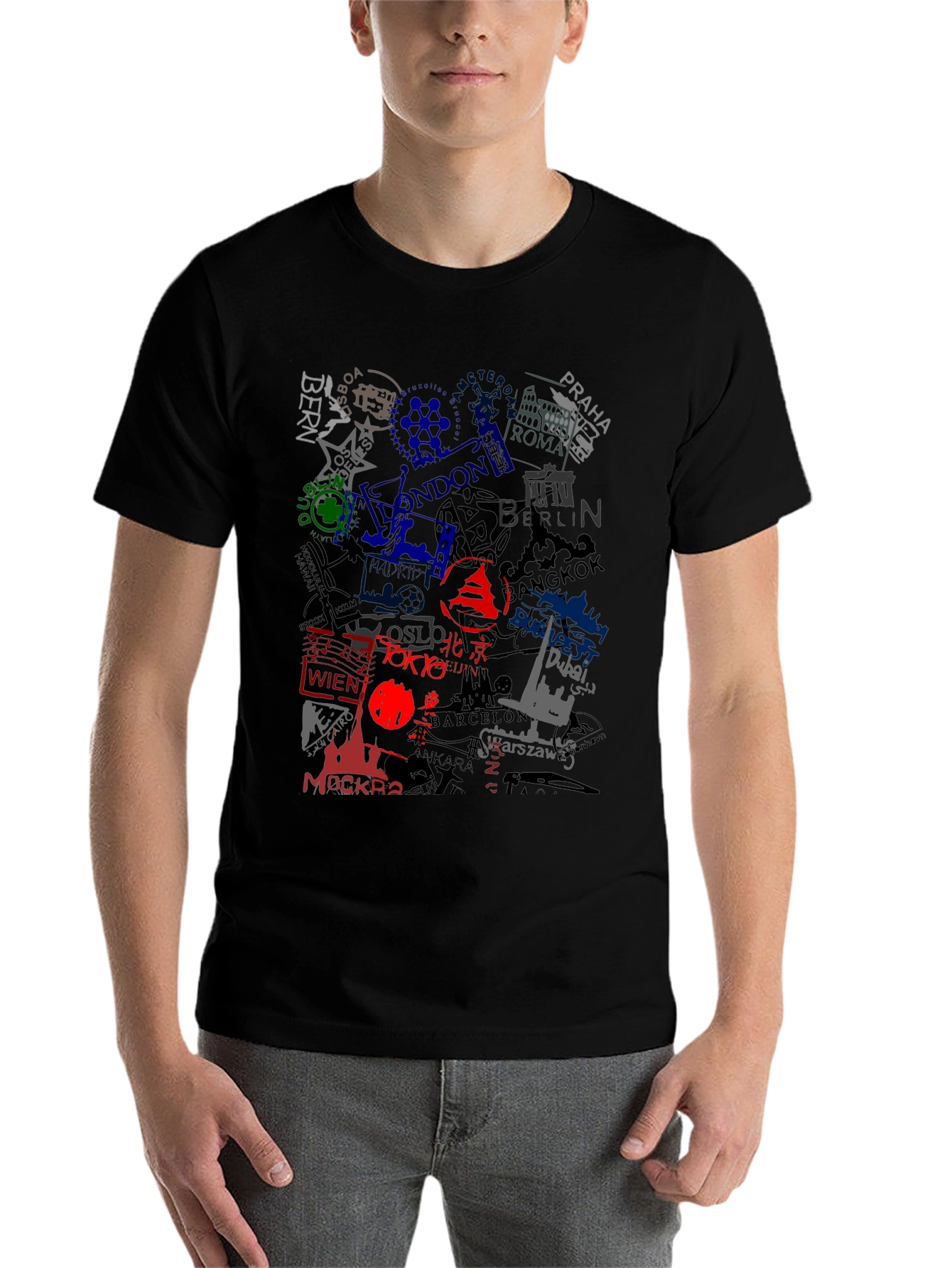 Black World Cities Graphic Print Black T-Shirt view 7