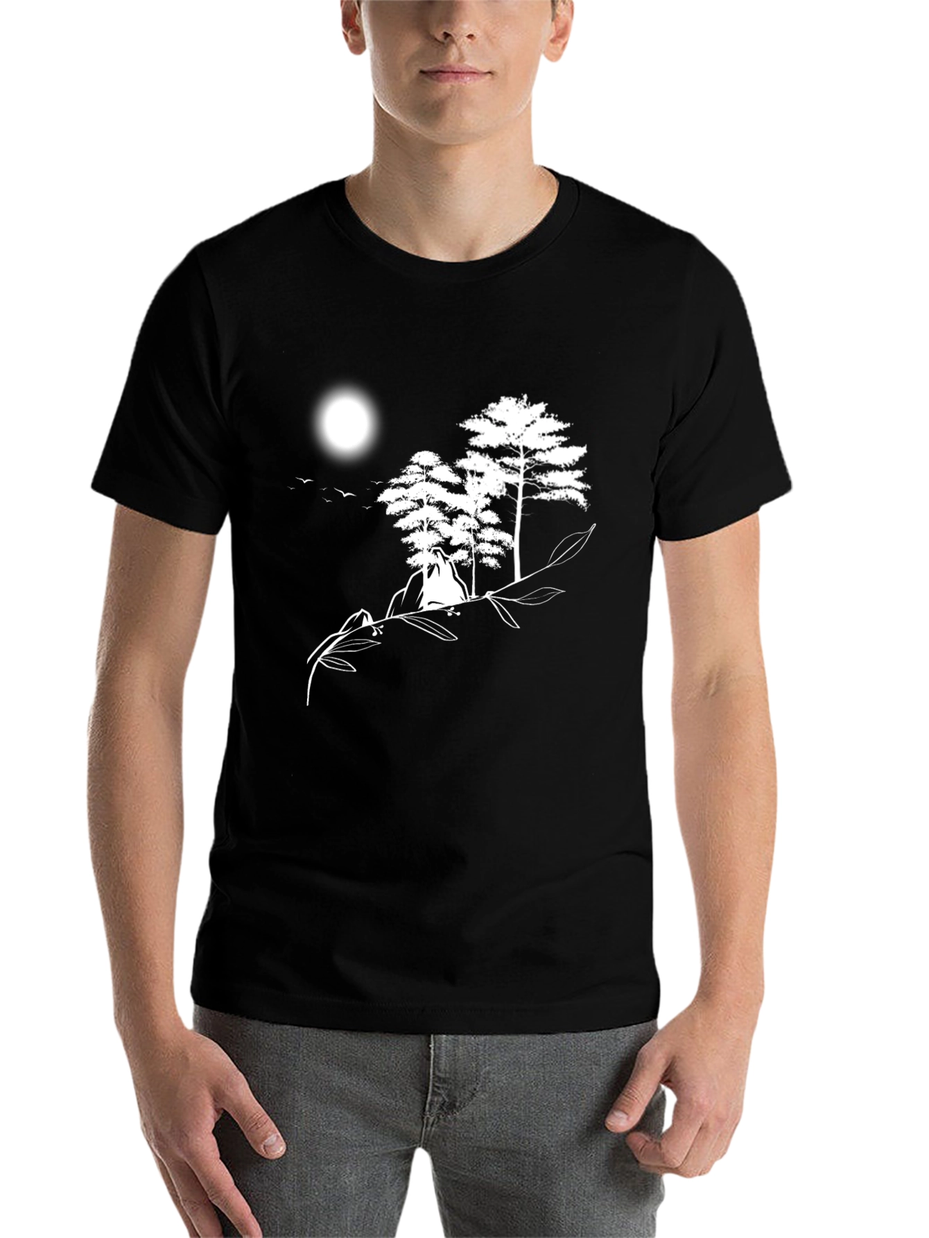 Black Nature Scene Graphic Tee - Black Cotton Shirt view 7