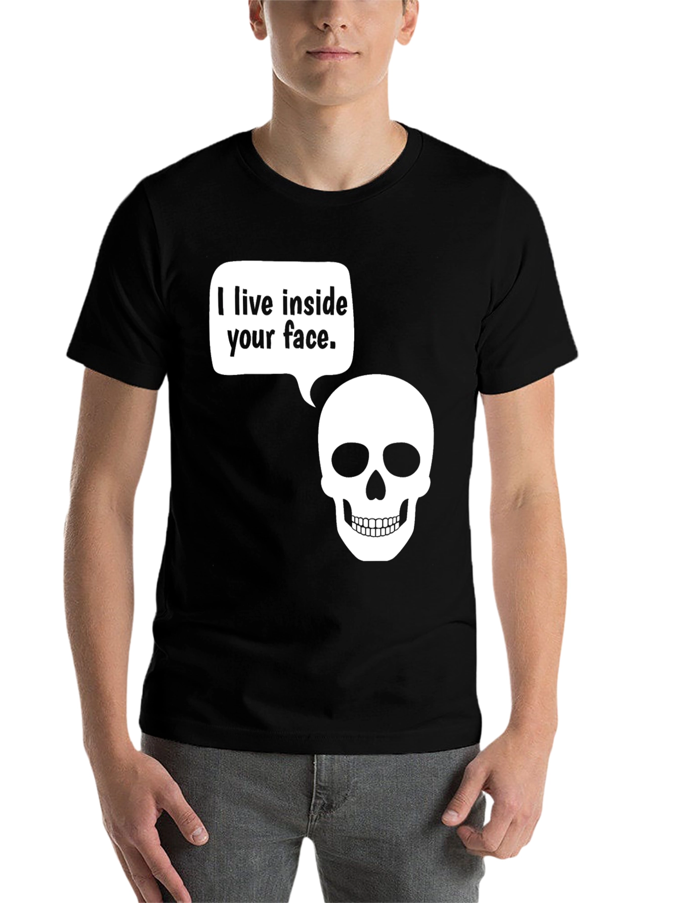 Black Skull Face T-Shirt - Funny Graphic Tee view 7