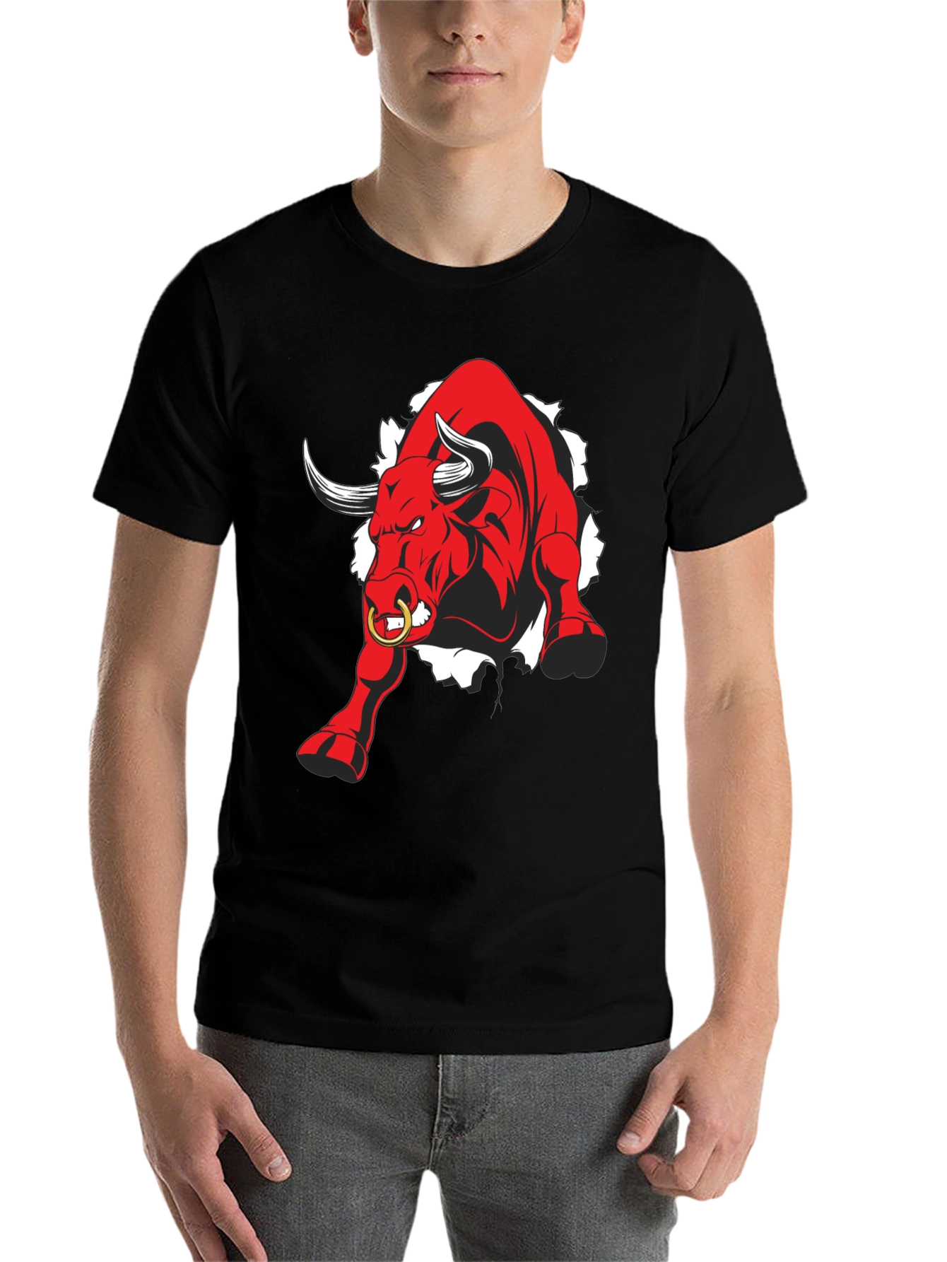 Black Raging Bull Graphic Tee - Black Cotton T-Shirt view 7