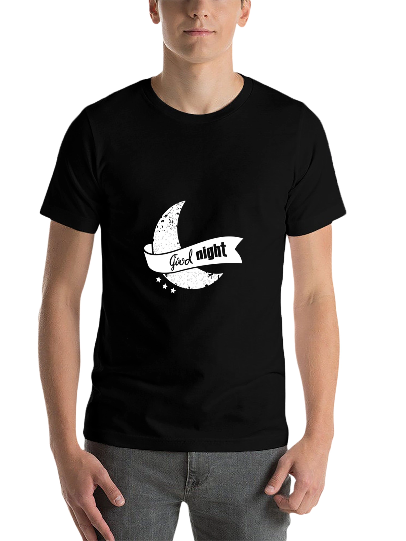 Black Good Night Graphic Print Black T-Shirt view 7
