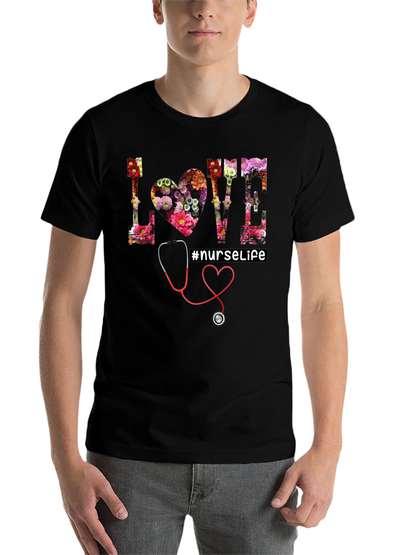 Black Floral Love Nurse Life T-Shirt view 7