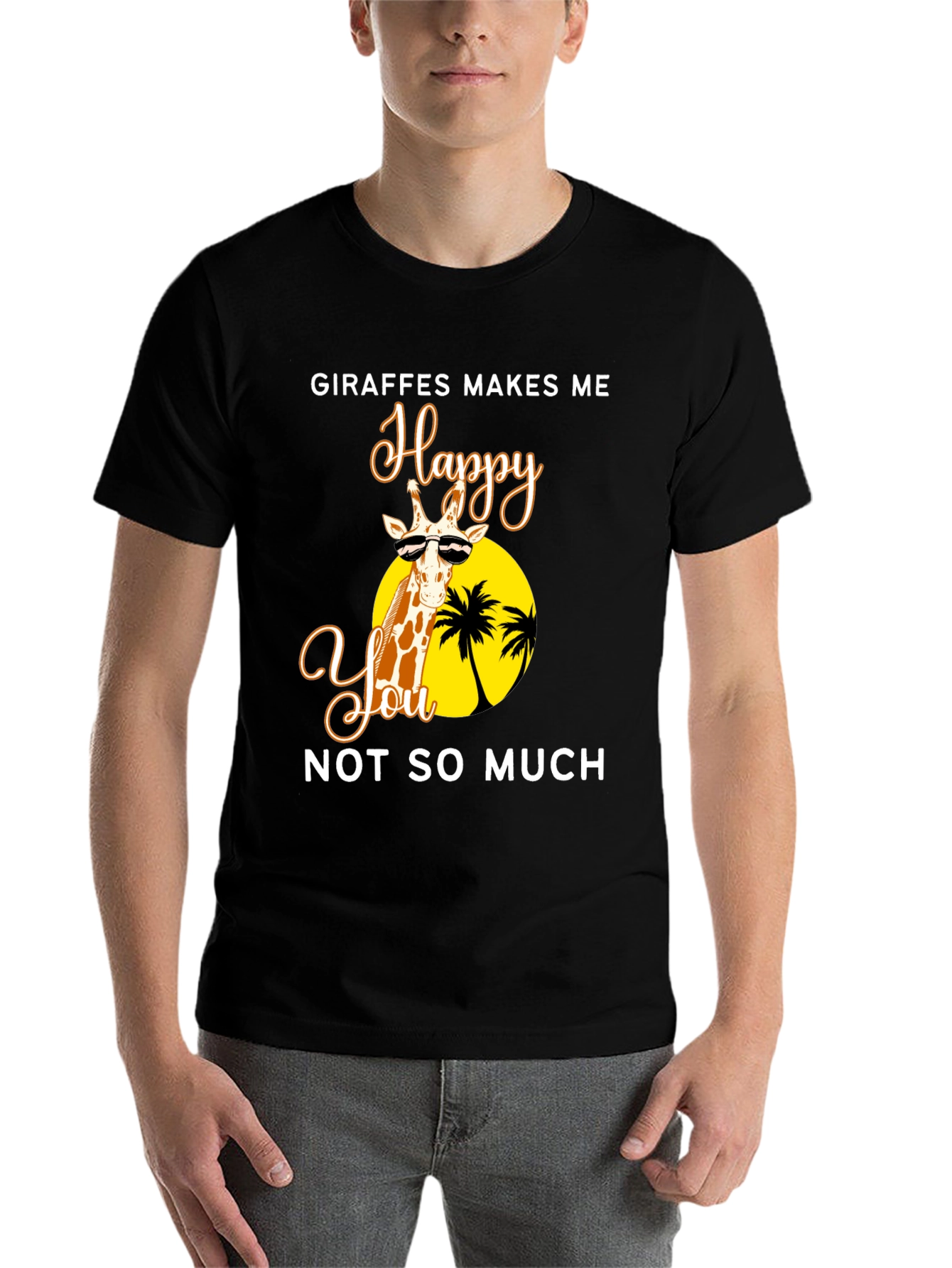 Black Giraffe Happy Tee - Unisex Novelty Graphic T-Shirt view 7