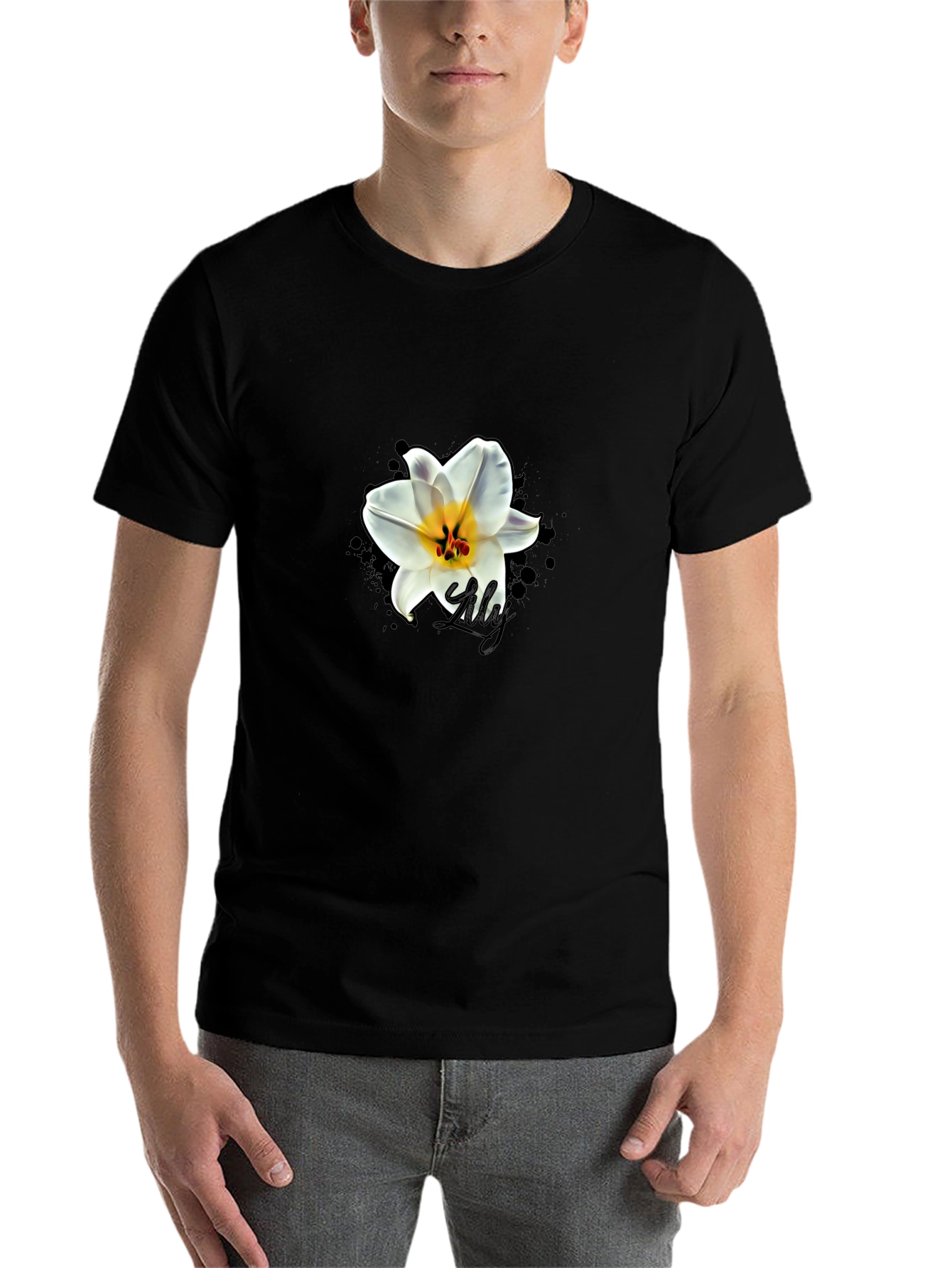 Black Black T-Shirt with Lily Graphic view 7