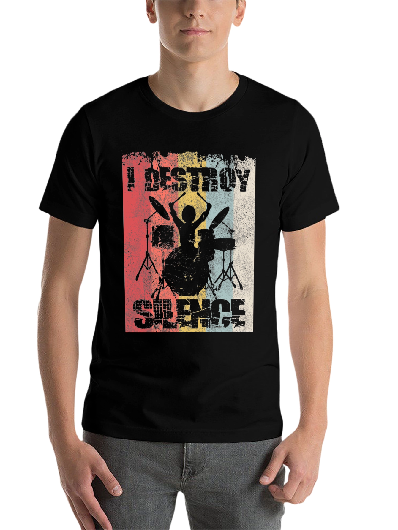 Black I Destroy Silence Drummer Graphic Tee view 7