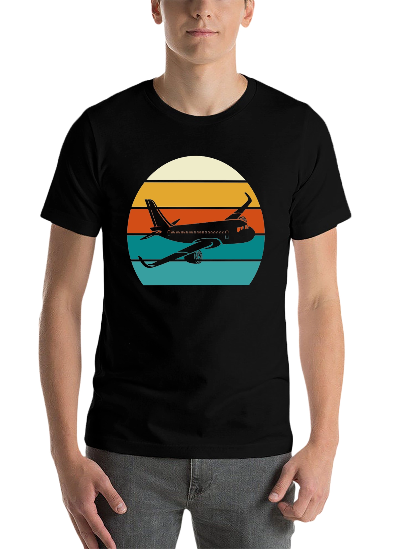 Black Retro Airplane Sunset T-Shirt - Aviation Tee view 7