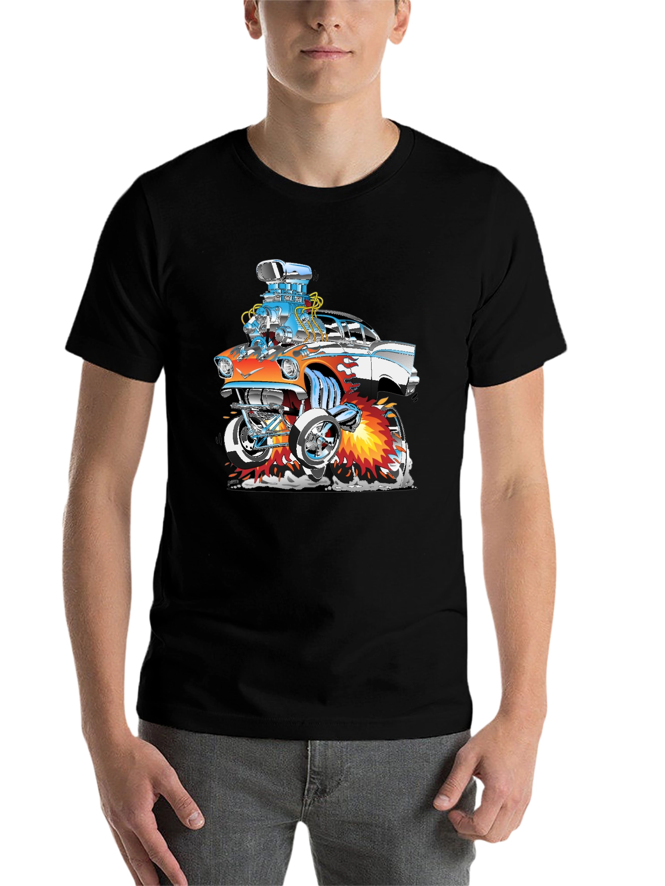 Black Cartoon Hot Rod Graphic T-Shirt view 7