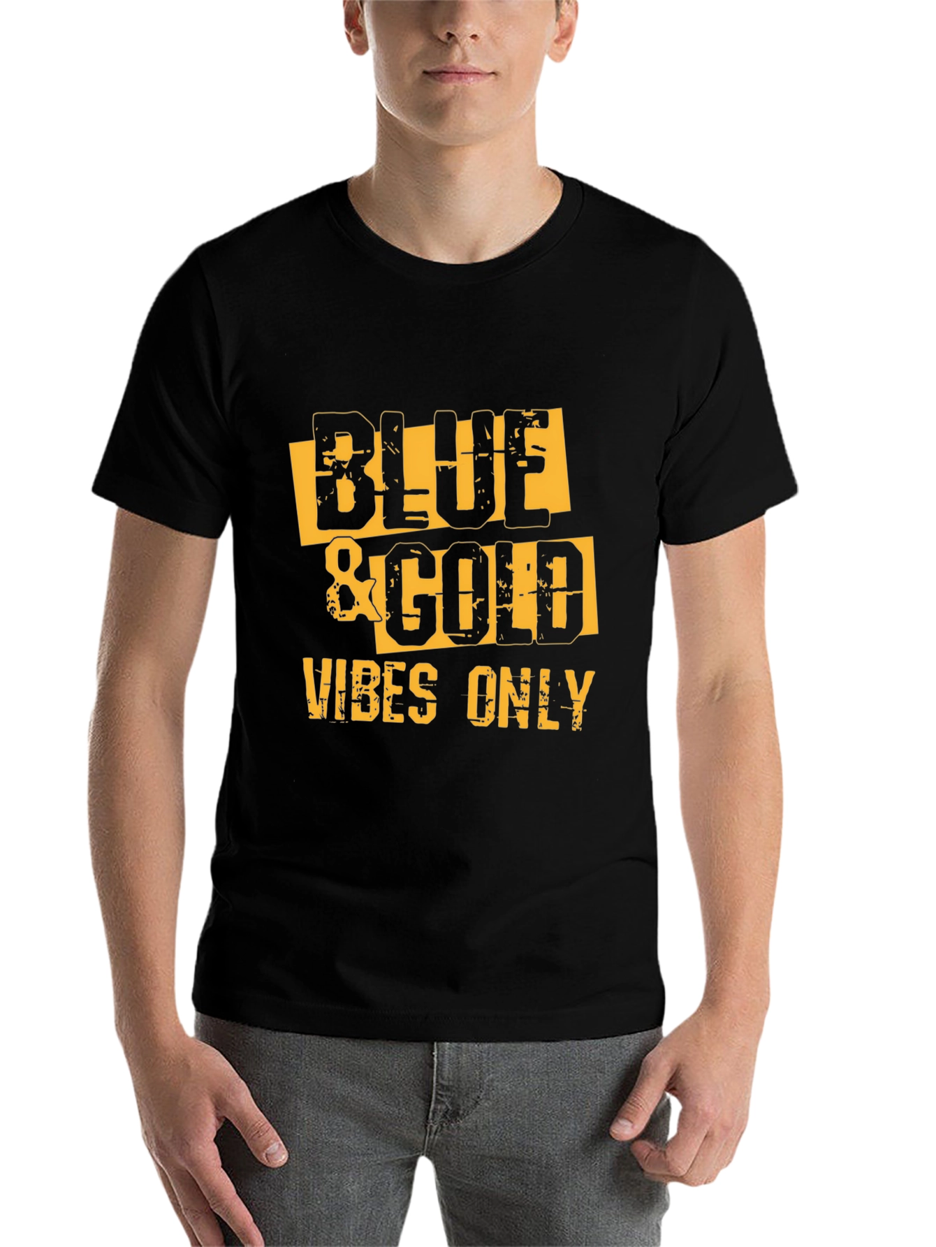 Black Blue & Gold Vibes Only T-Shirt view 7