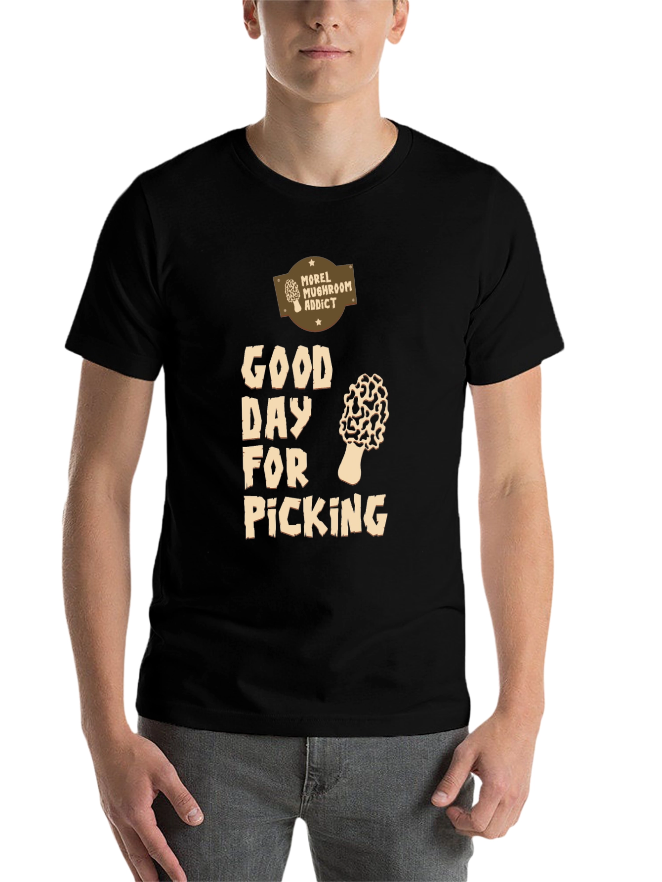 Black Morel Mushroom Addict T-Shirt - Good Day For Picking view 7