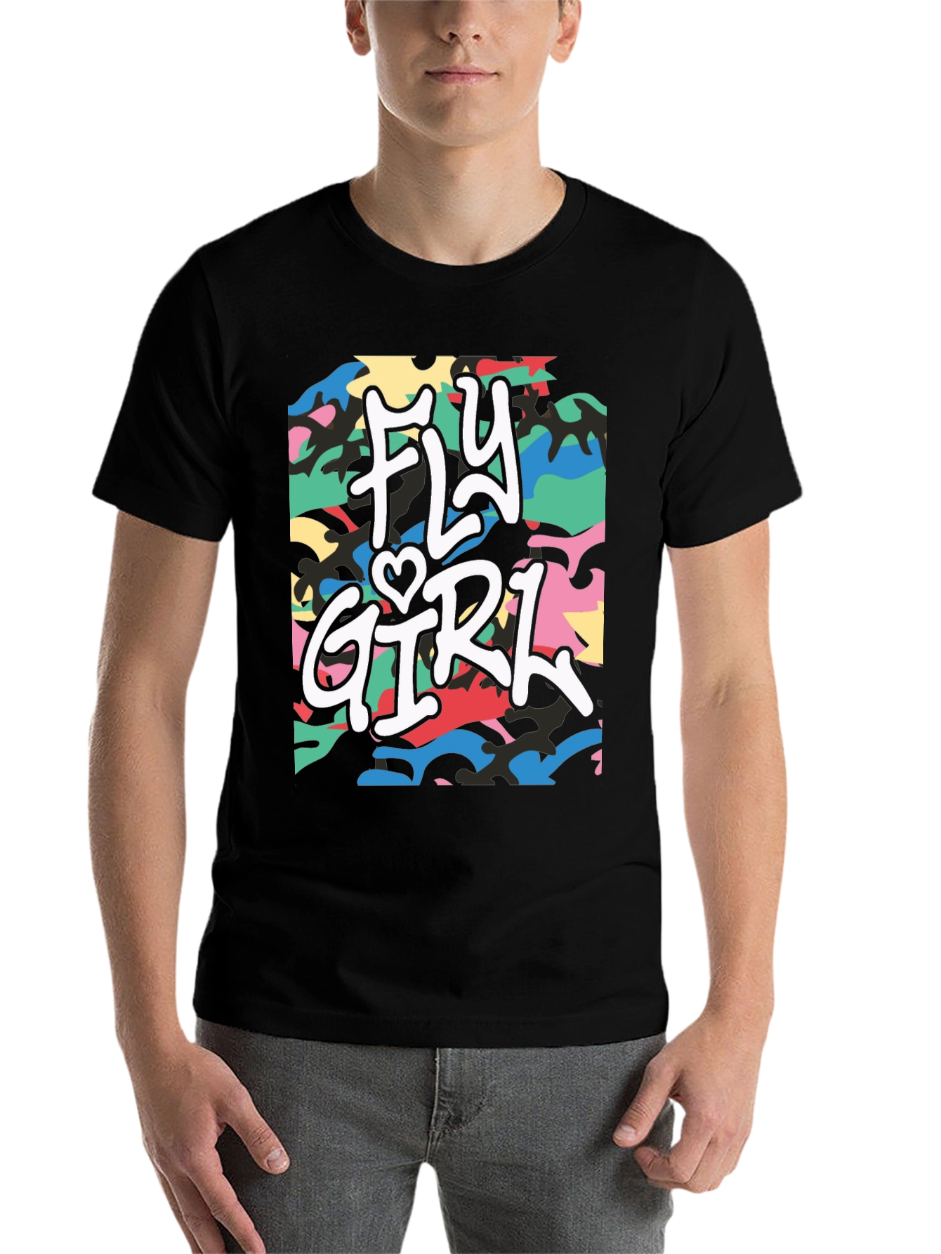 Black Fly Girl Graphic Tee - Urban Camo Design view 7