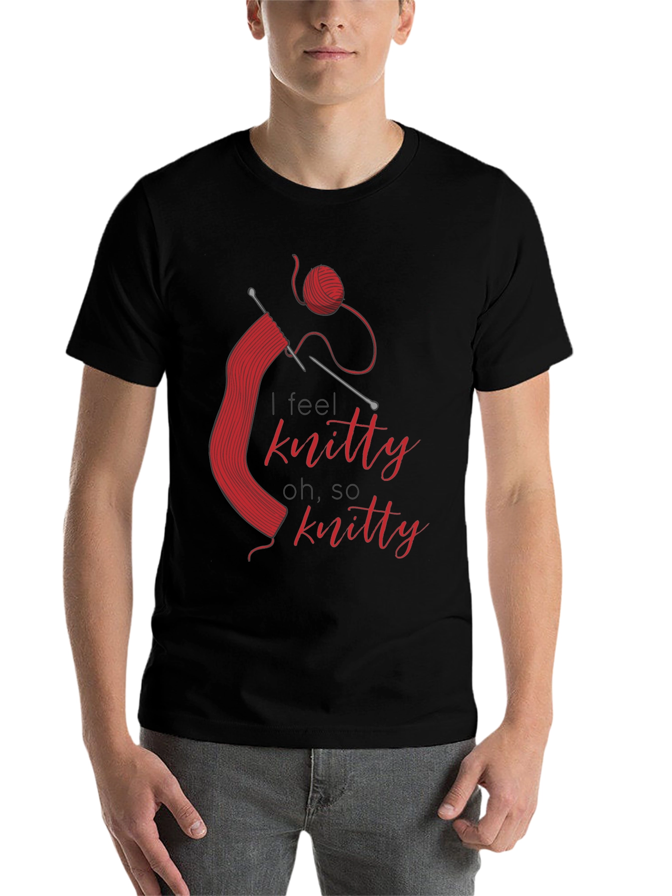 Black Knitty T-Shirt - Red Knitting Design view 7