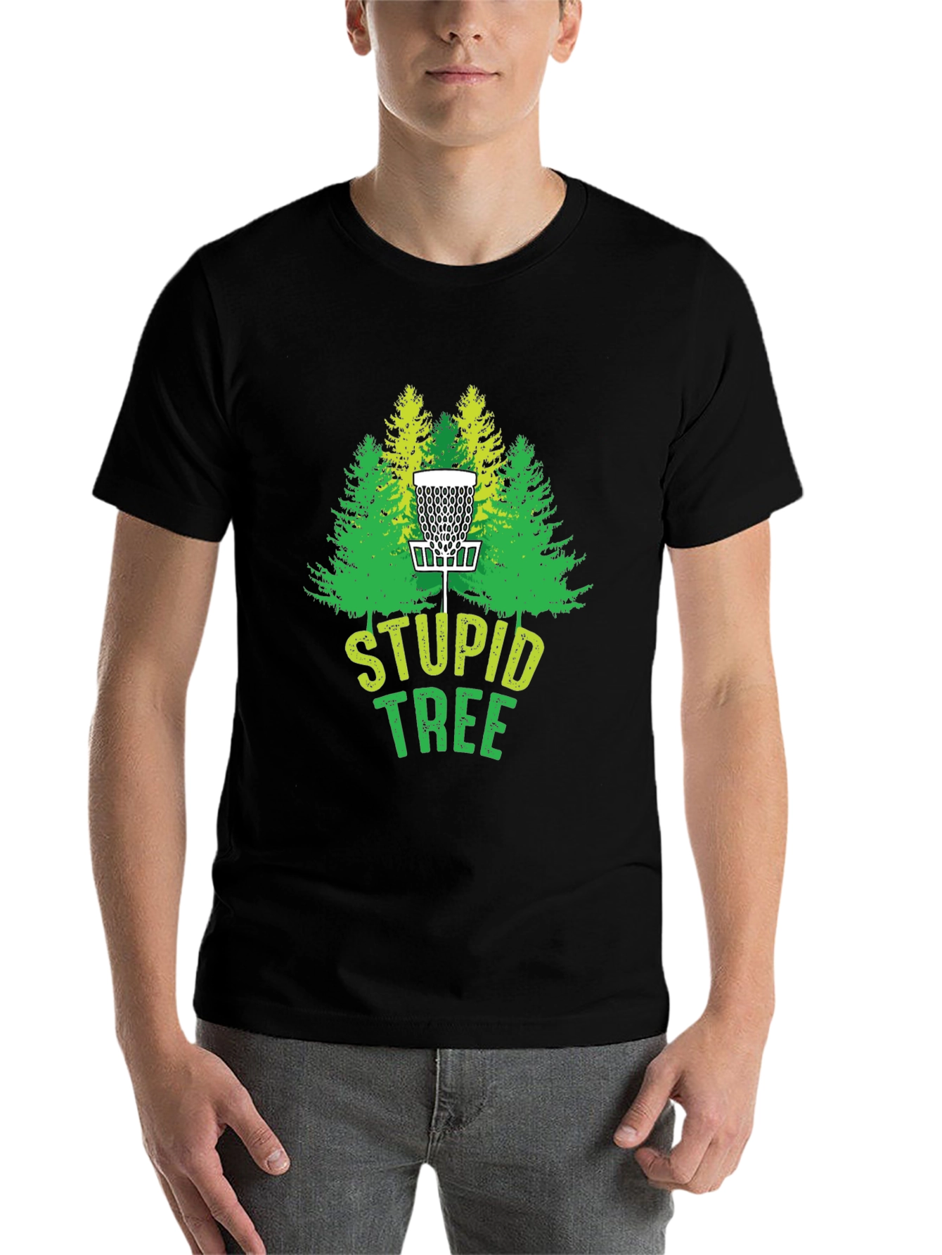 Black Stupid Tree Disc Golf T-Shirt - Funny Golfing Tee view 7