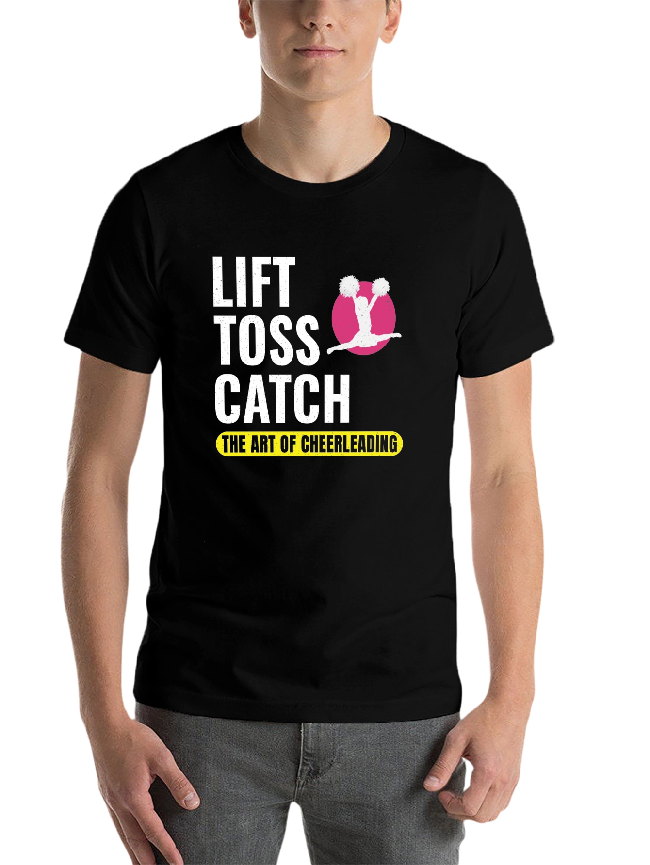 Black Cheerleading Lift Toss Catch Black T-Shirt view 7