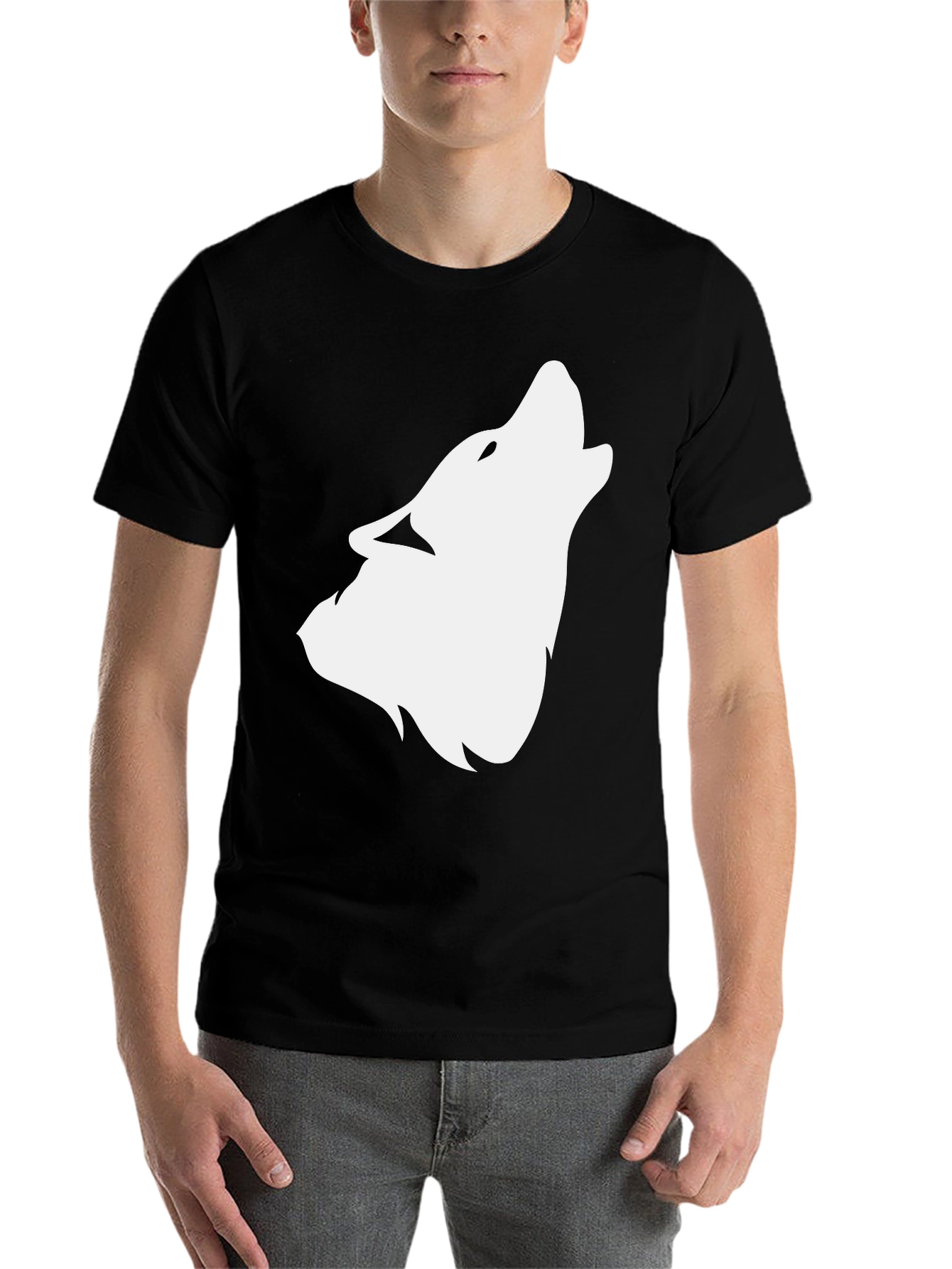 Black Black T-Shirt with White Wolf Graphic view 7