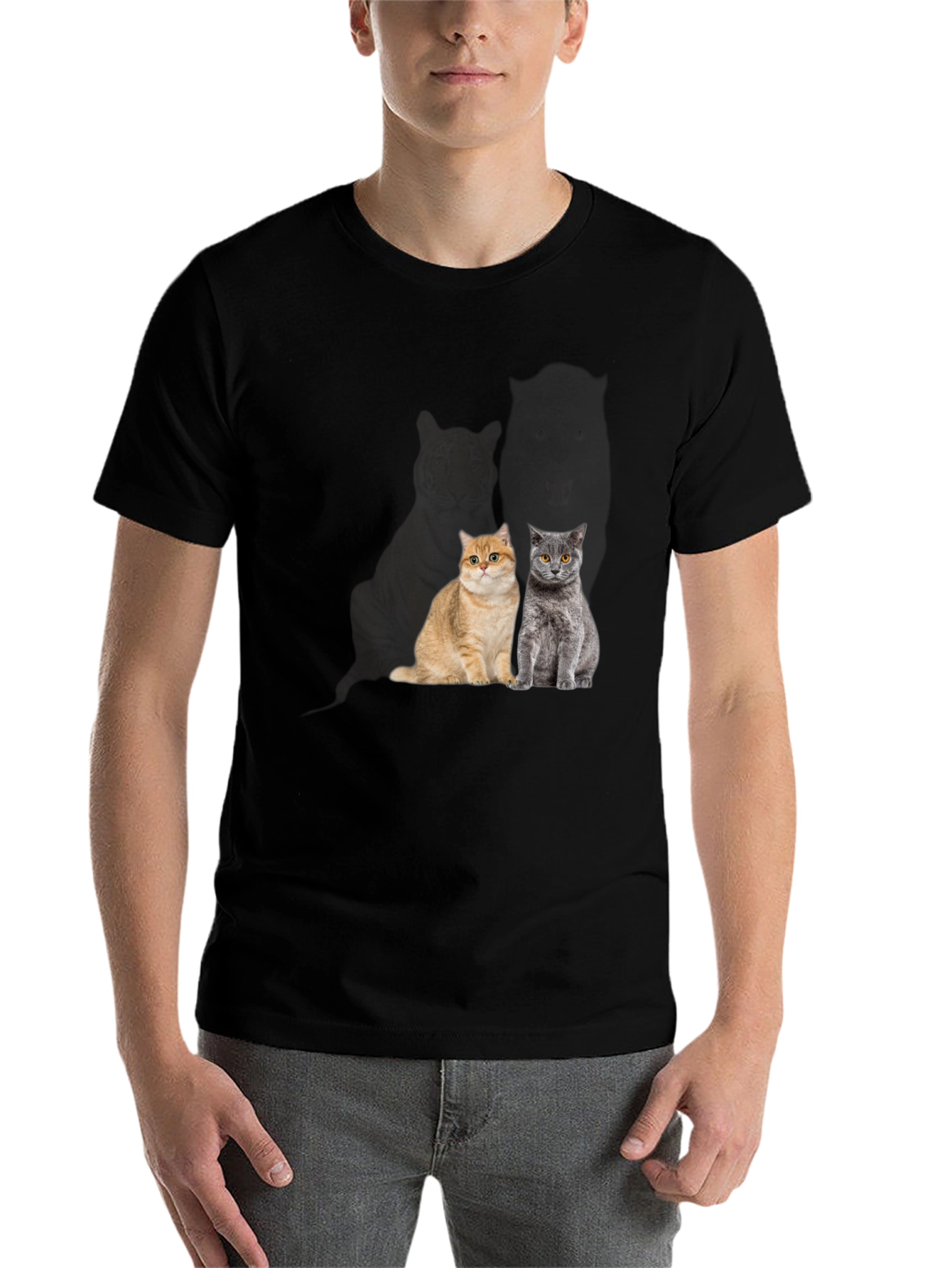 Black Cool Cat T-Shirt - Two Cats view 7