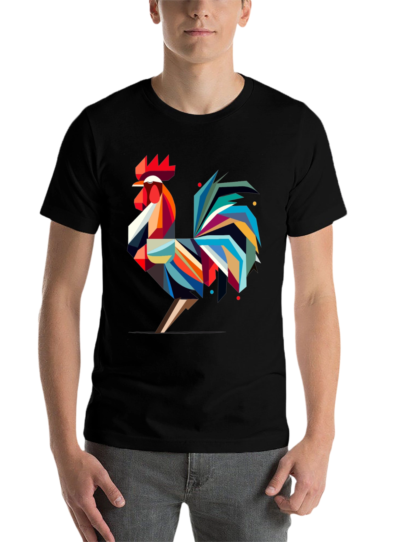Black Geometric Rooster Graphic Tee - Modern Art T-Shirt view 7