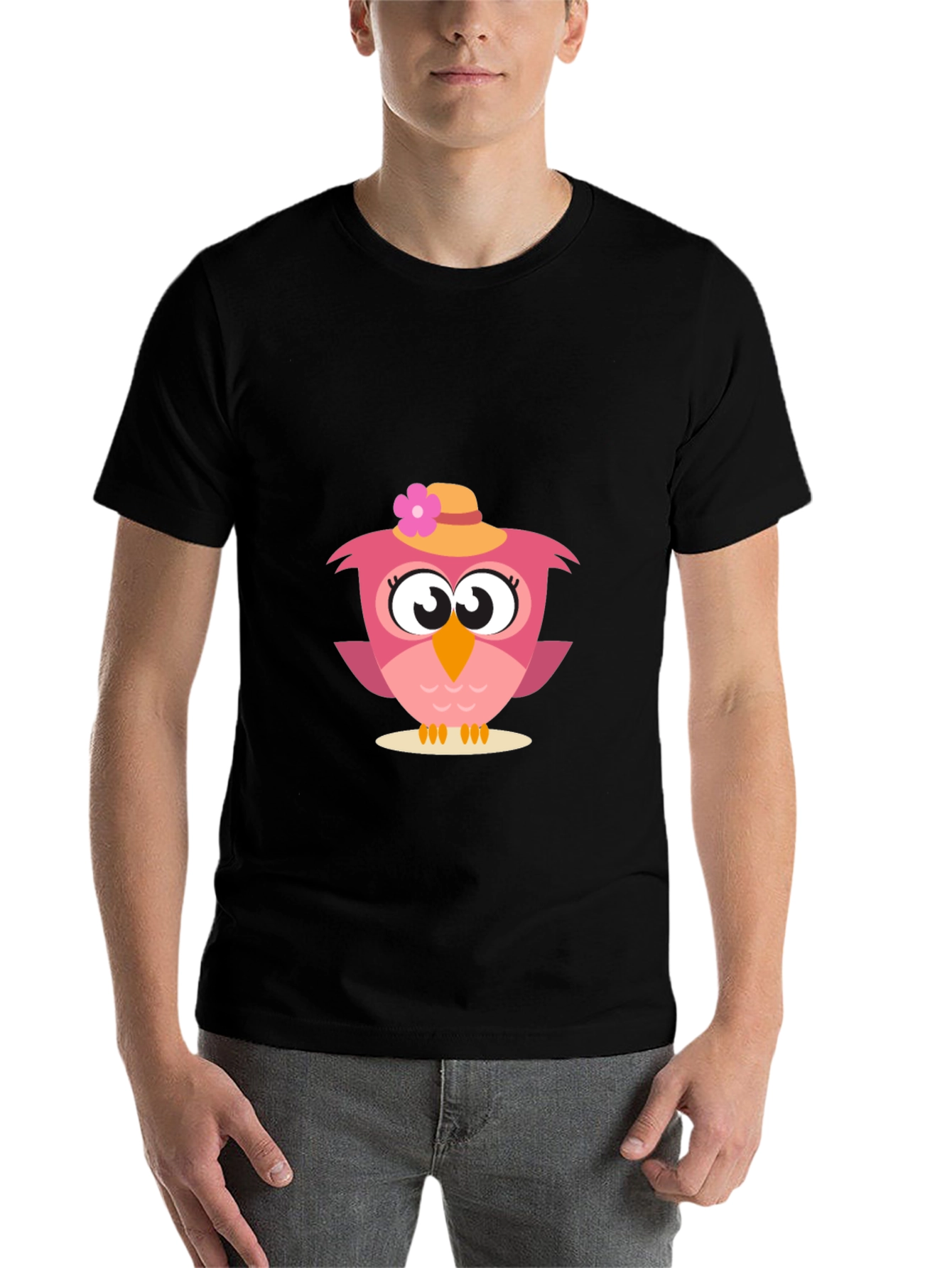 Black Cute Owl Graphic Tee - Whimsical Bird Design view 7