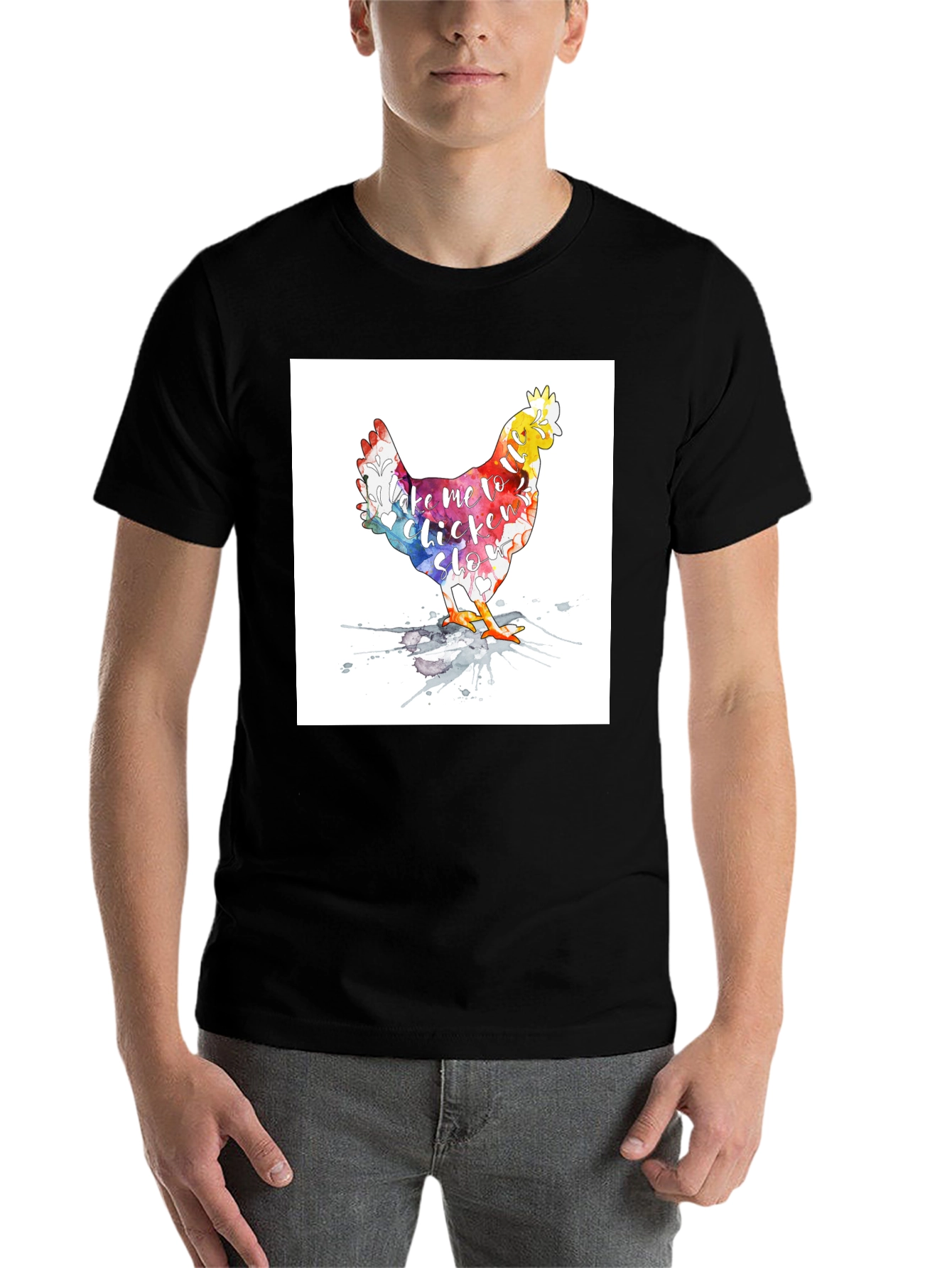 Black Watercolor Chicken T-Shirt - Take me to Chicken Slo view 7
