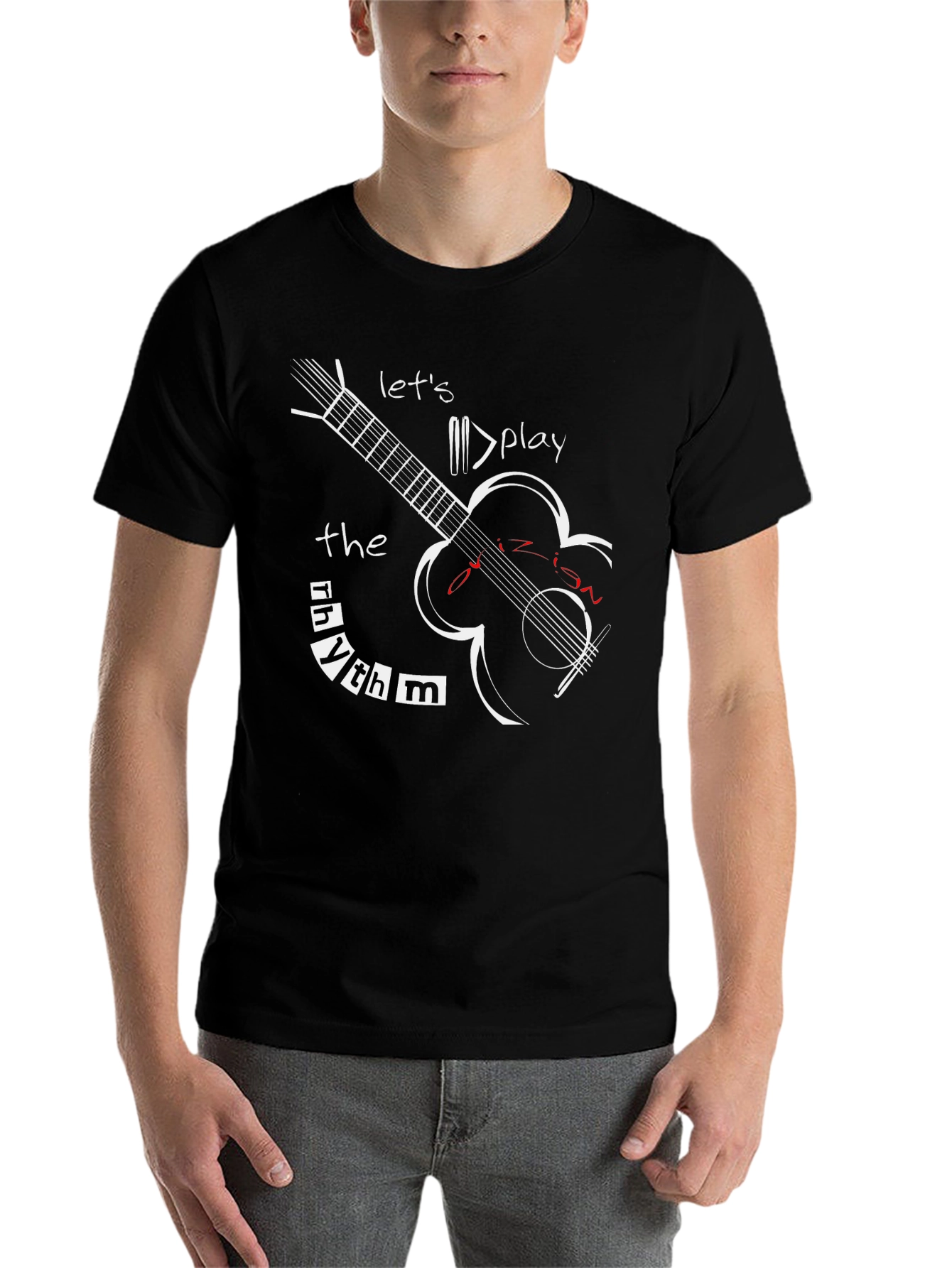 Black Rhythm Guitar Graphic Tee - Let's Play Music! view 7