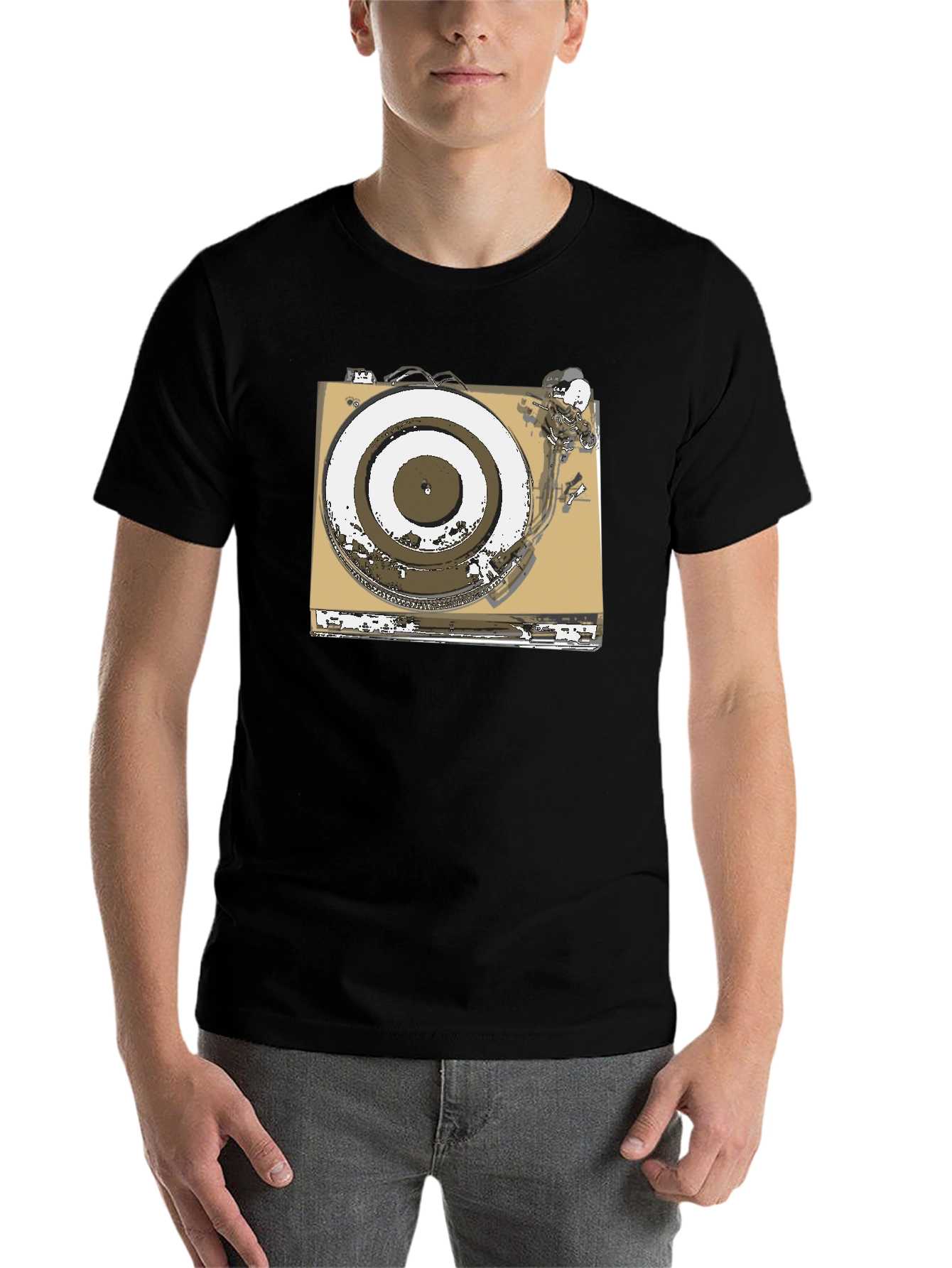 Black Vintage Turntable Graphic Tee - DJ Music Lover view 7