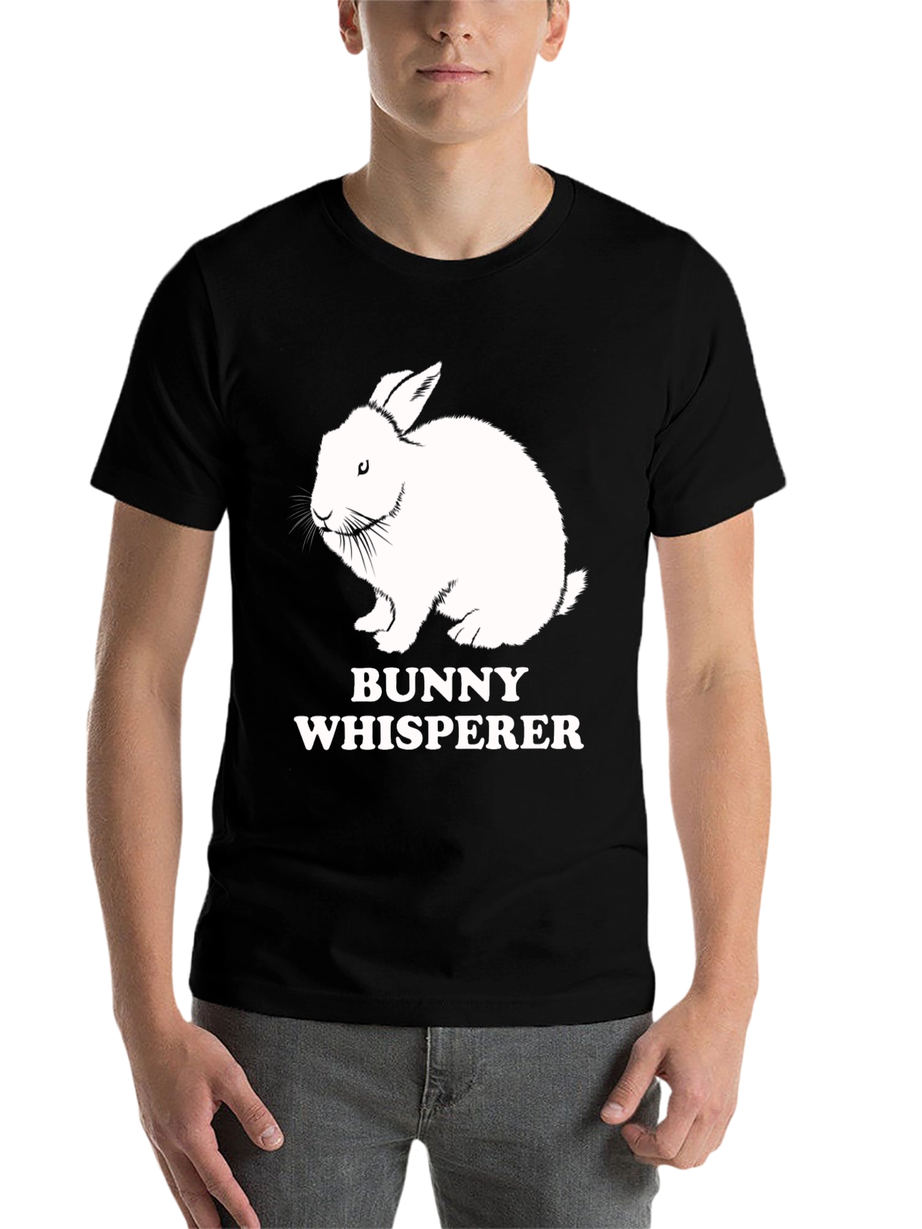 Black Bunny Whisperer Graphic Tee - Cute Rabbit T-Shirt view 7