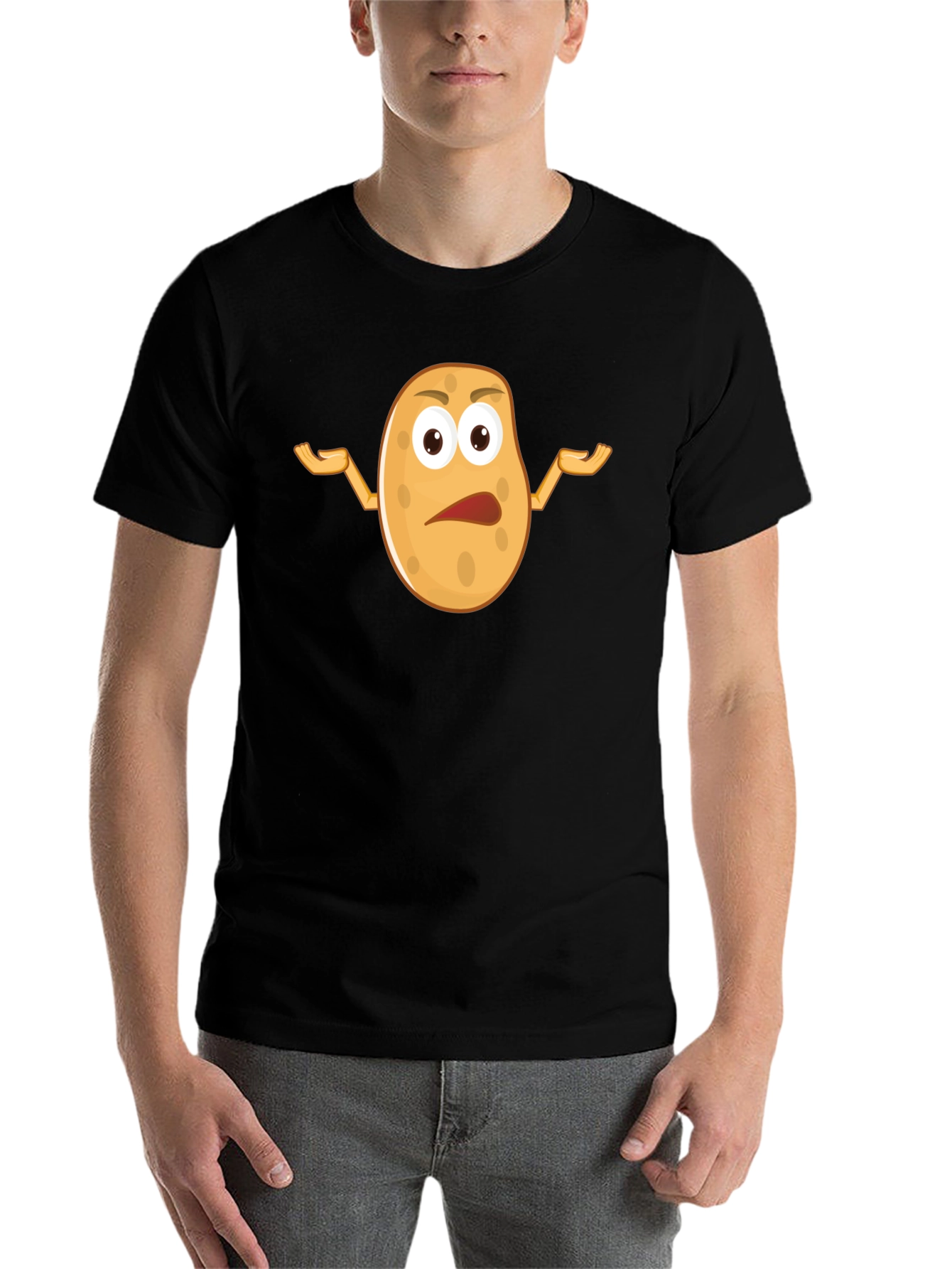 Black Funny Potato Cartoon Graphic T-Shirt - Unisex Black Tee view 7