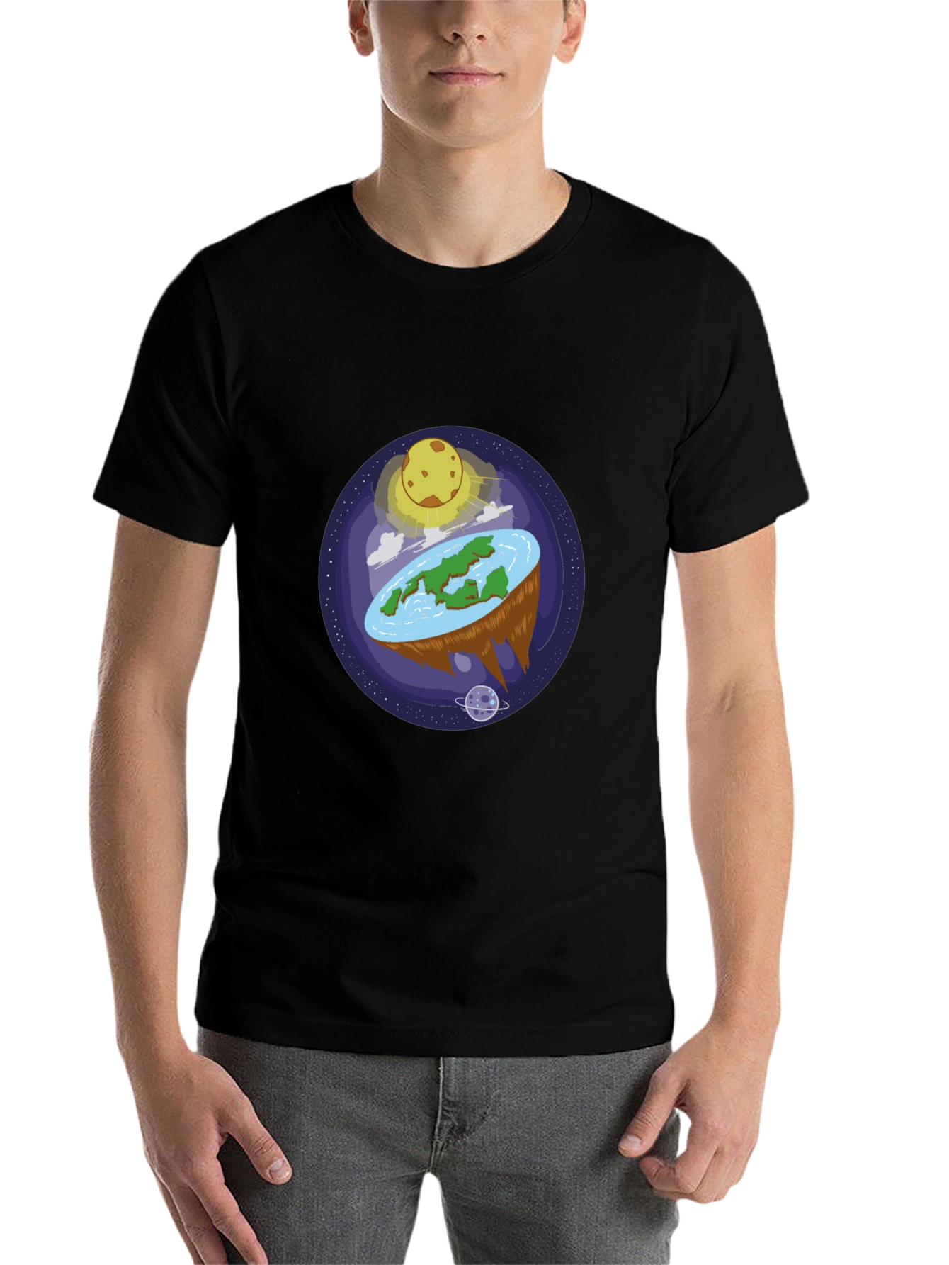 Black Flat Earth Graphic Tee - Black Cotton Shirt view 7
