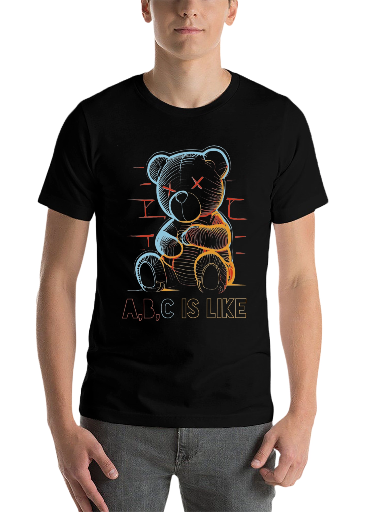 Black Abstract Teddy Bear T-Shirt view 7