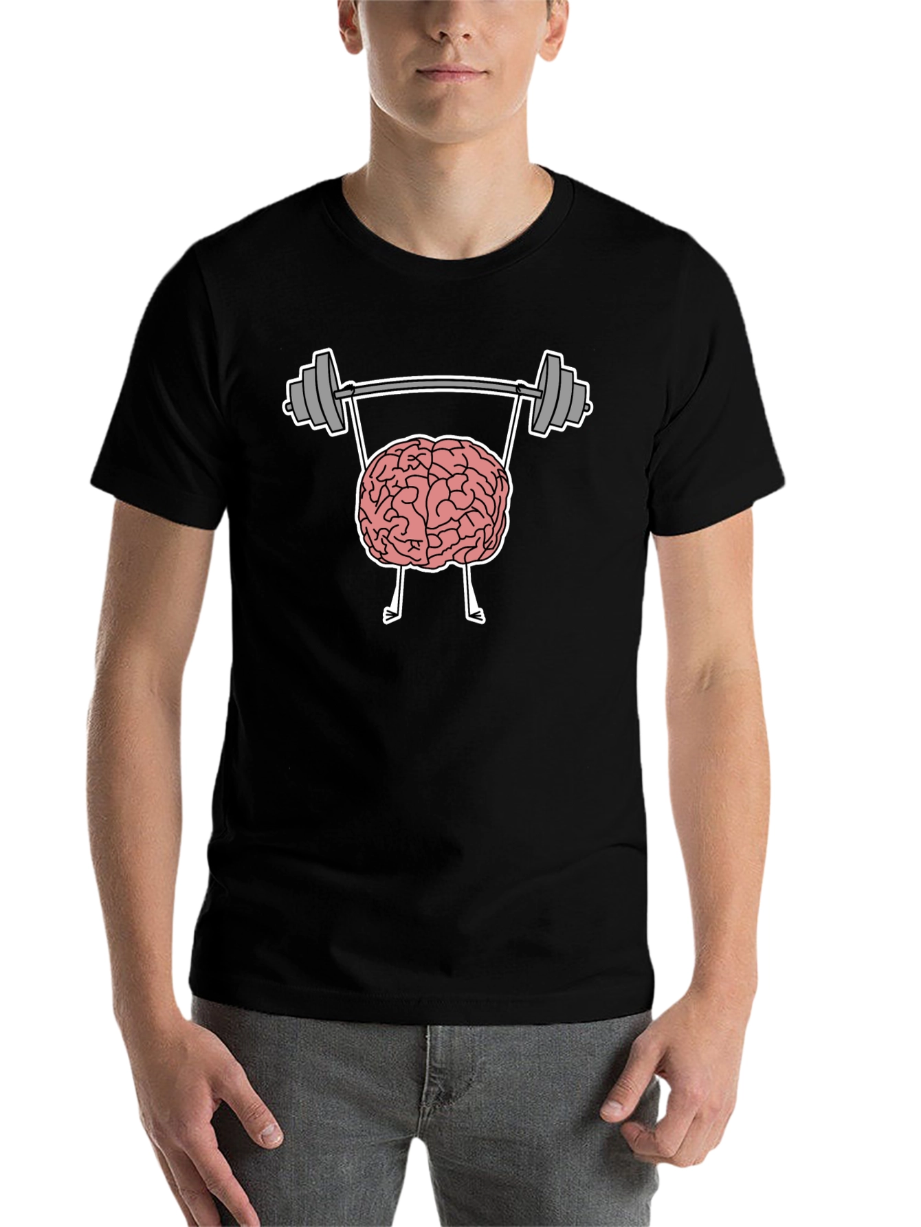 Black Brain Lifting Weights Graphic Tee - Black Cotton T-Shirt view 7