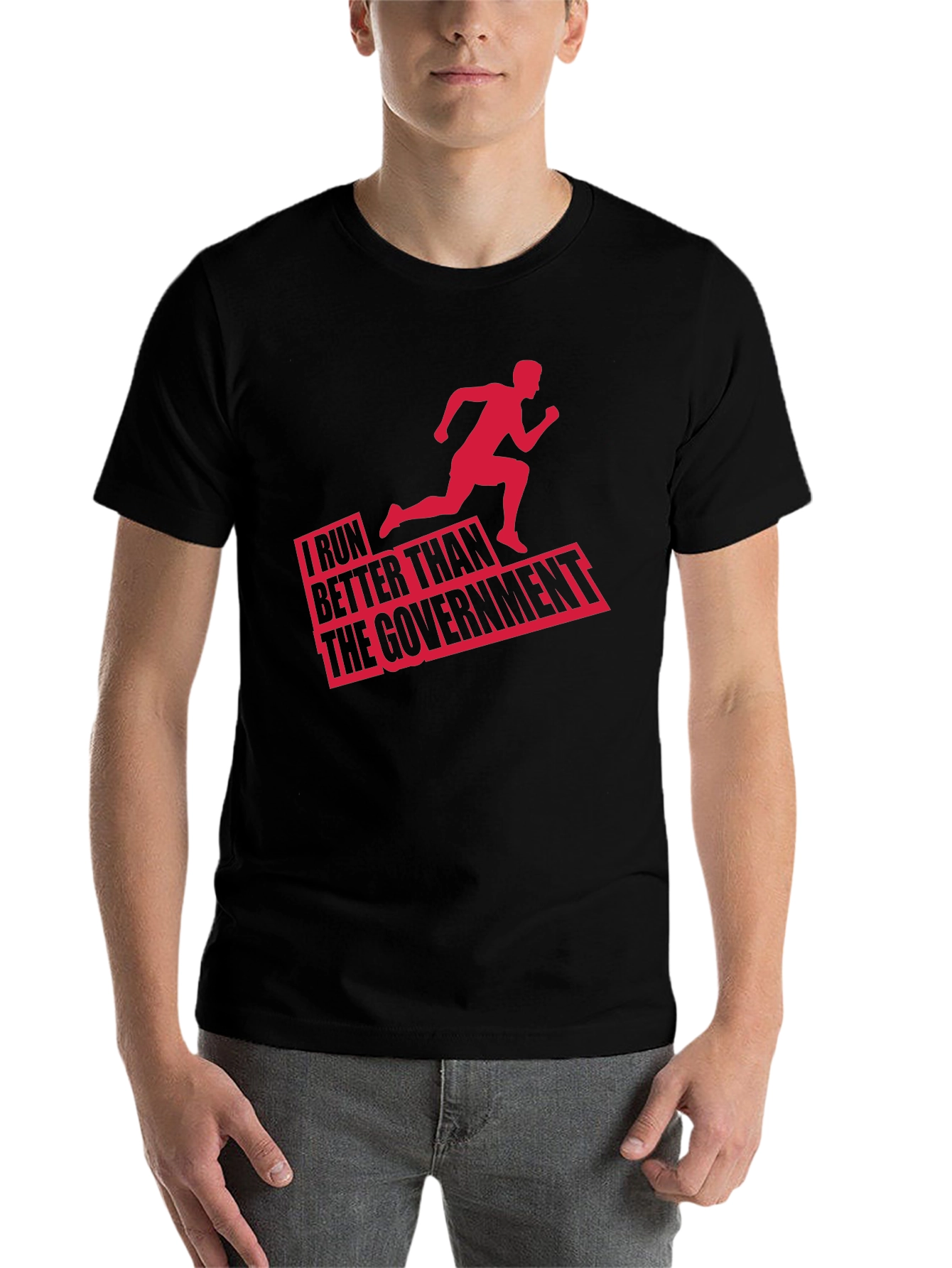 Black Funny Running T-Shirt: I Run Better Than The Government view 7