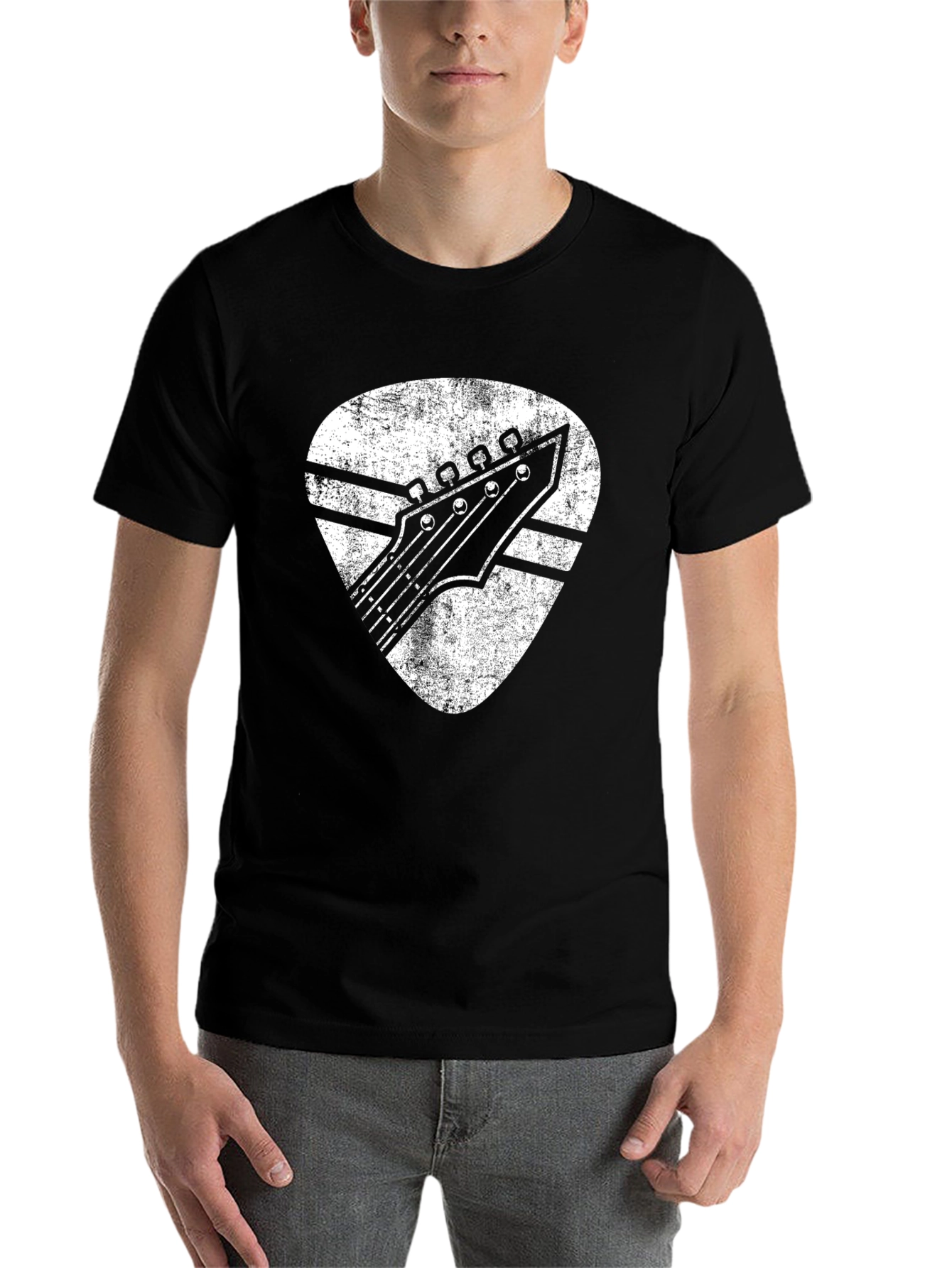 Black Retro Guitar Pick T-Shirt - Classic Rock Design view 7