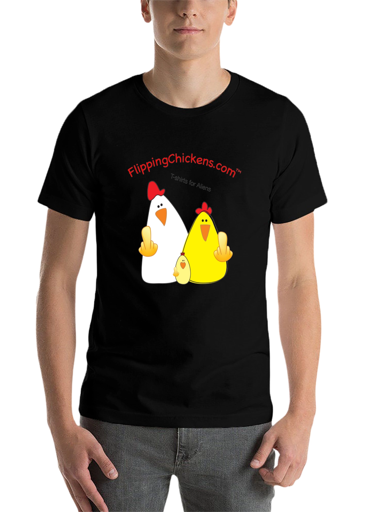Black Flipping Chickens T-Shirt Funny Alien Design view 7