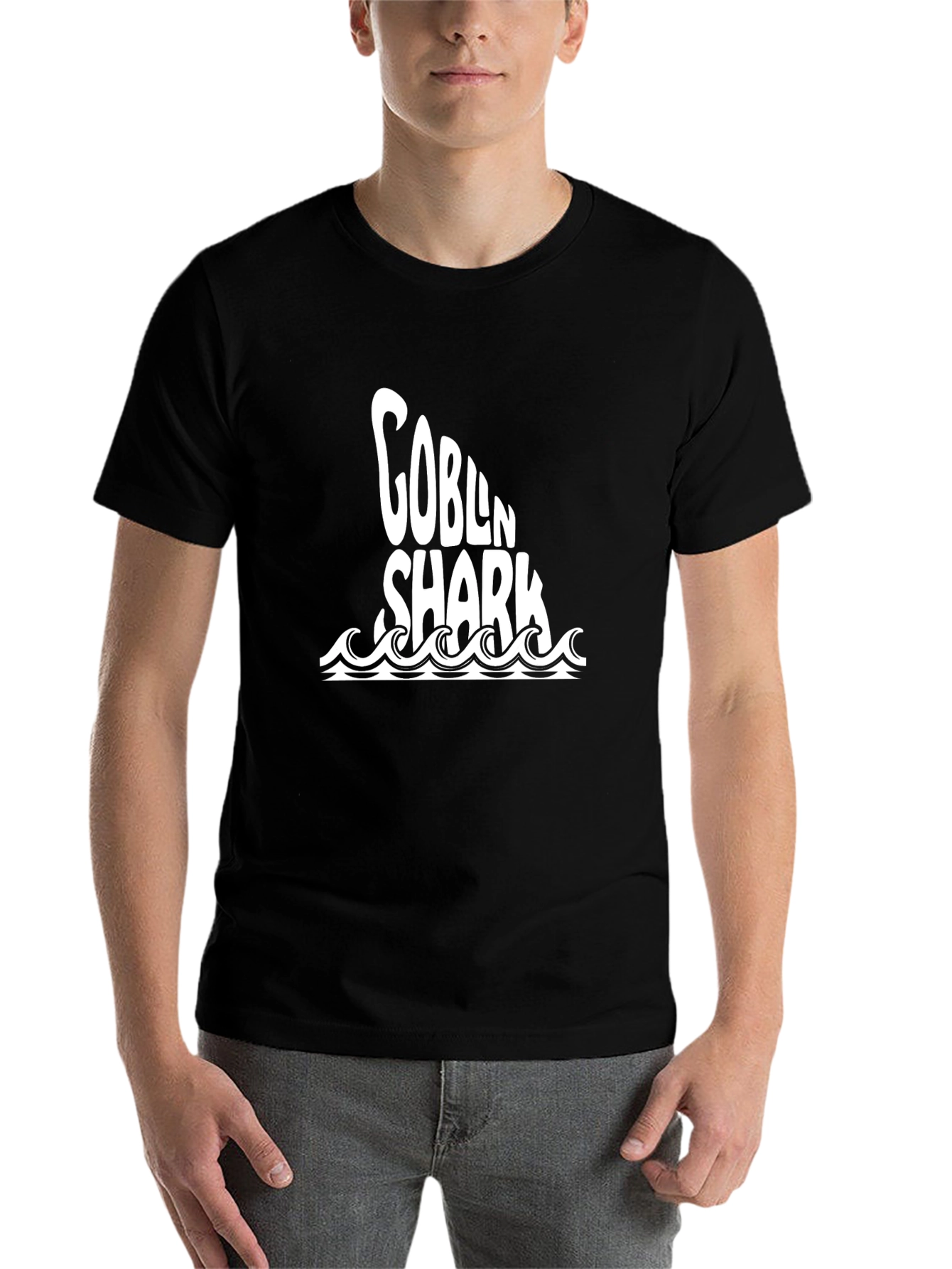 Black Goblin Shark Tee - Black Cotton Graphic T-Shirt view 7