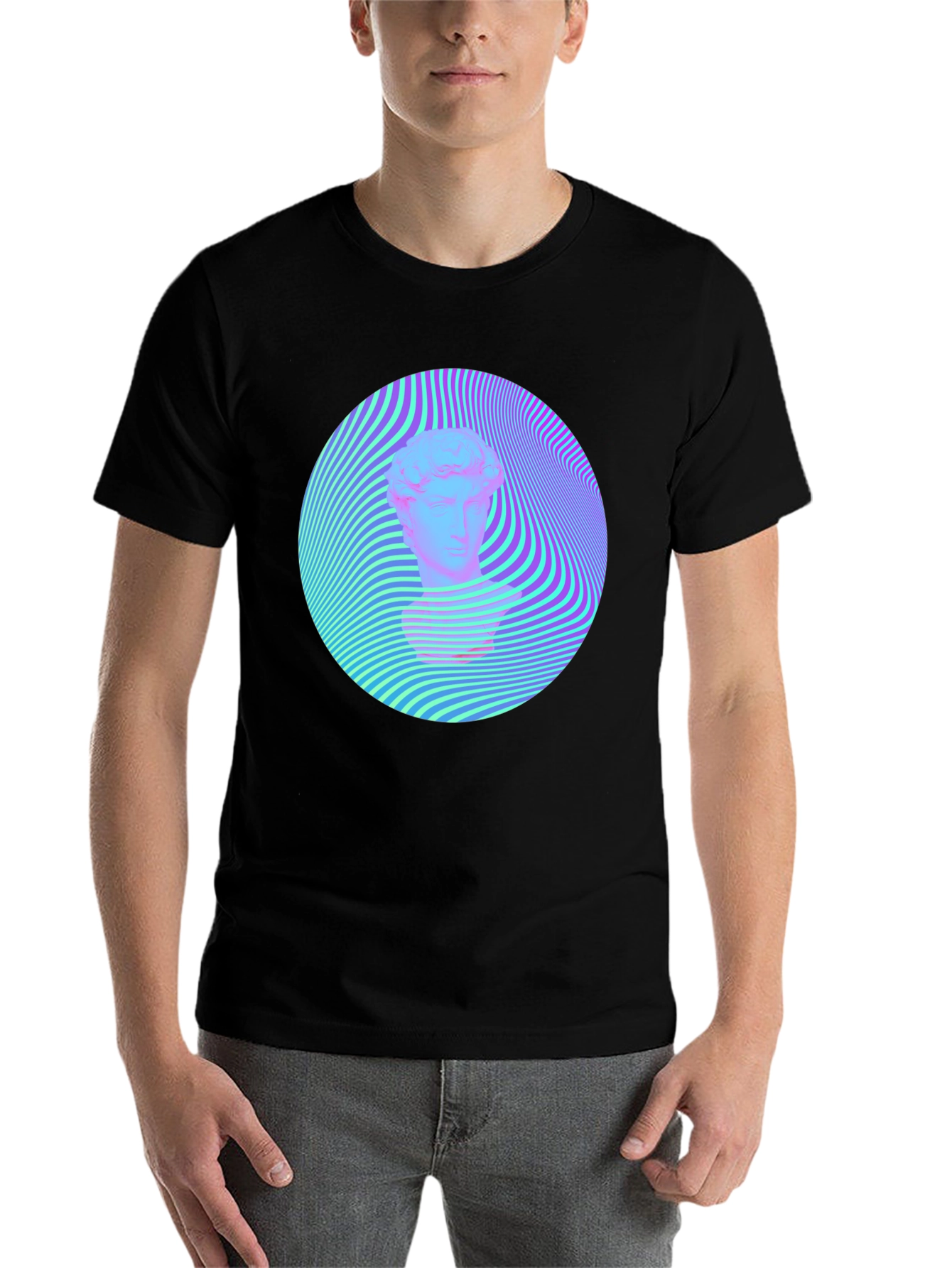 Black Vaporwave Statue Head Tee - Retro Aesthetic Shirt view 7