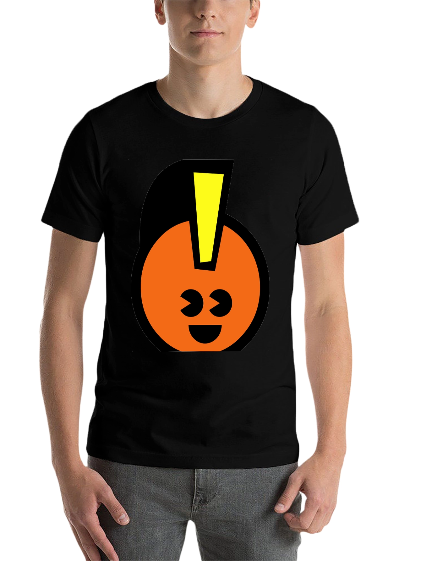 Black Fun Graphic T-Shirt - Smiley Face with Mohawk view 7
