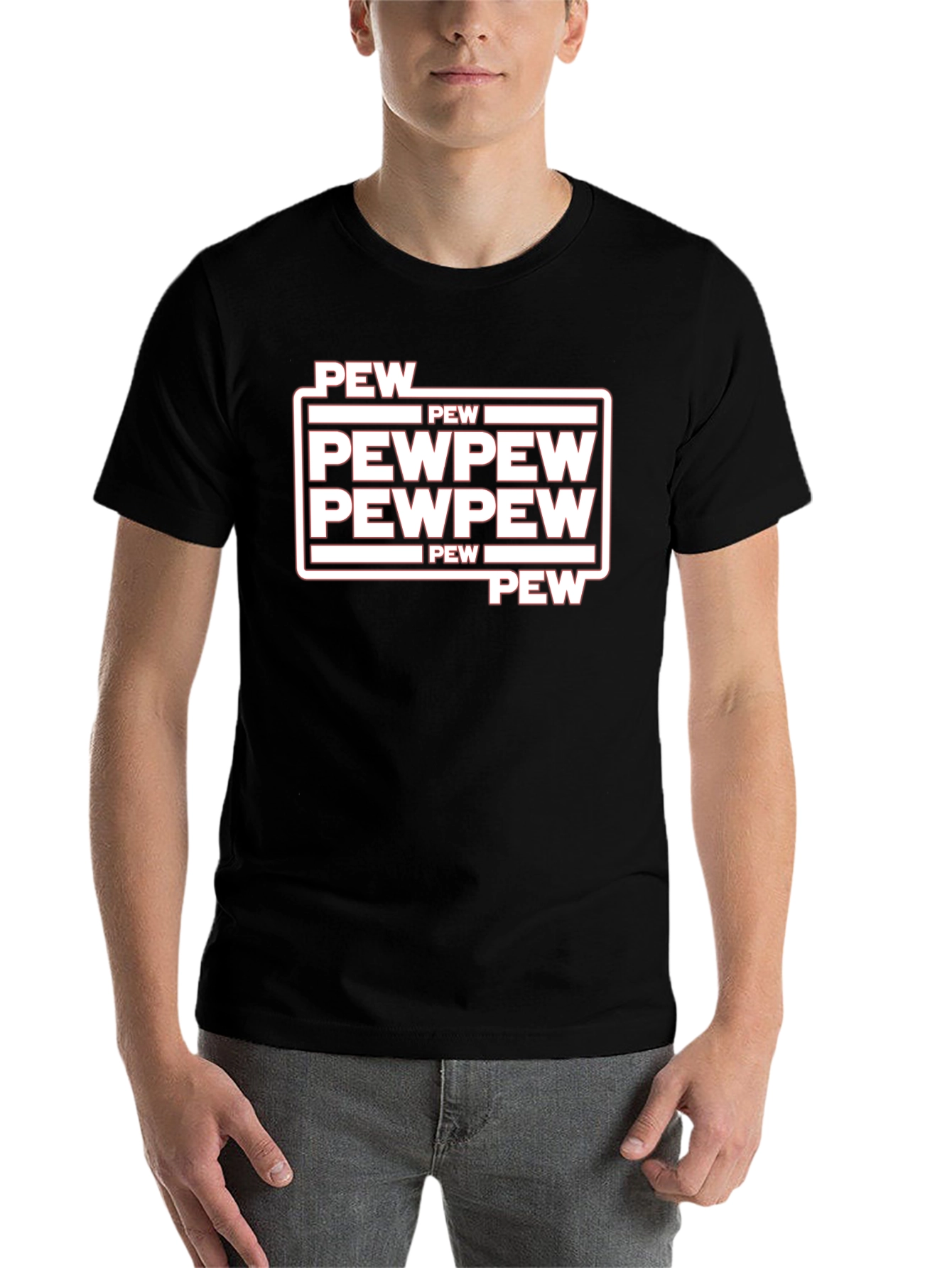 Black Pew Pew Graphic Tee - Funny Star Wars Inspired Shirt view 7
