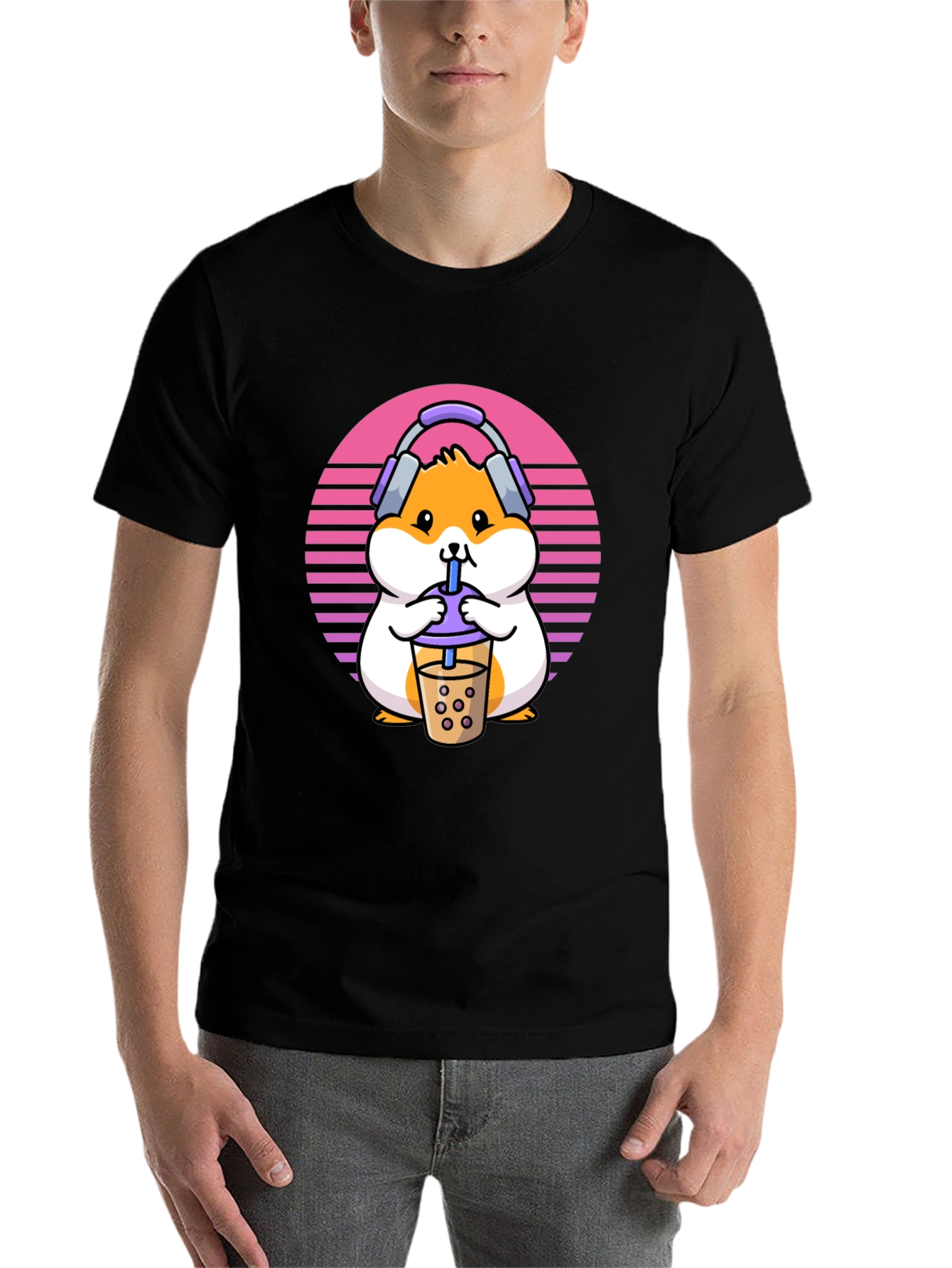 Black Hamster Bubble Tea T-Shirt - Cute Kawaii Design view 7