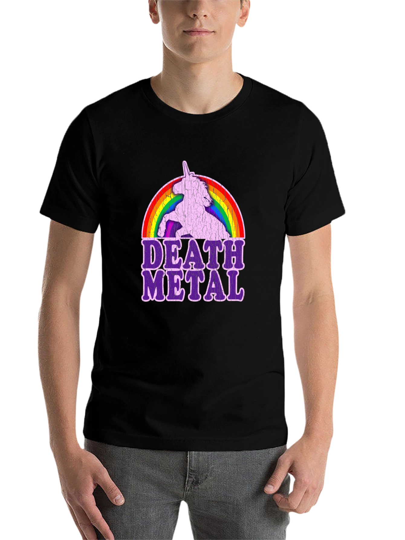 Black Death Metal Unicorn Rainbow T-Shirt view 7