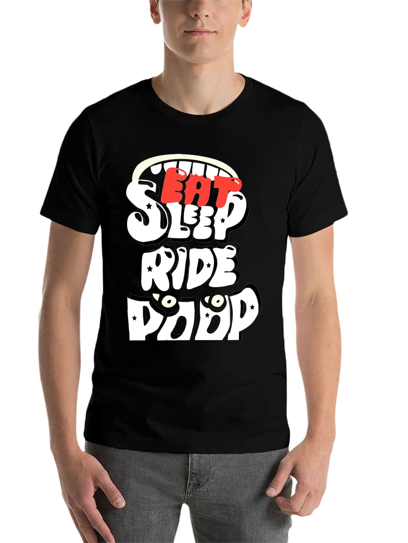Black Eat Sleep Ride Poop Funny T-Shirt view 7