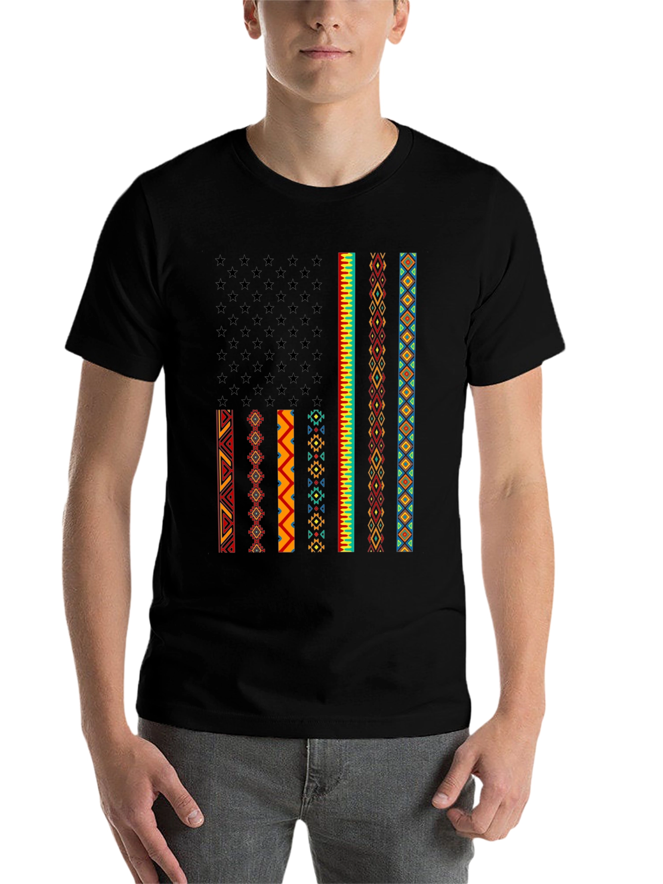 Black Aztec American Flag Graphic Tee view 7