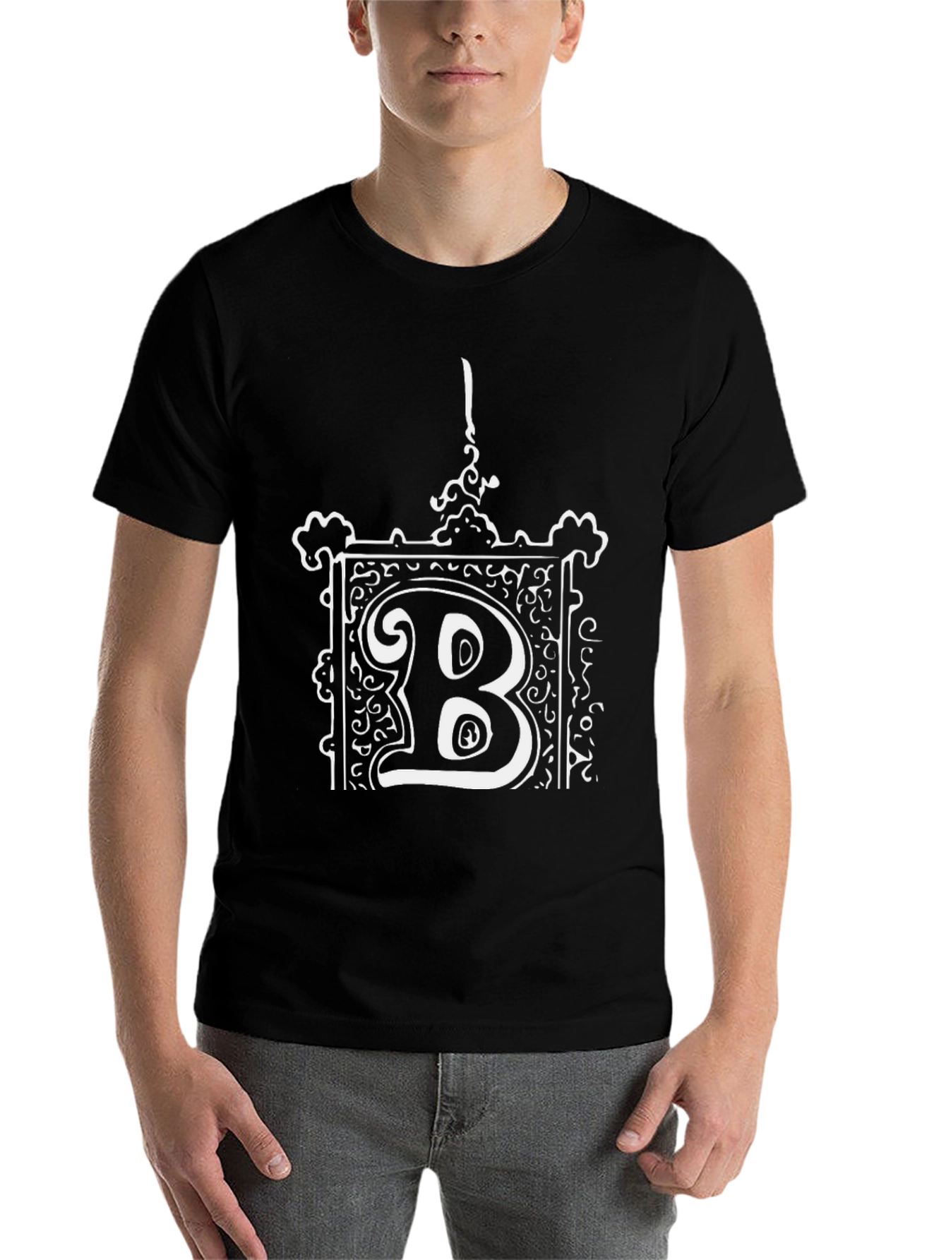 Ornate "B" Graphic Tee - Black Cotton Blend - 7
