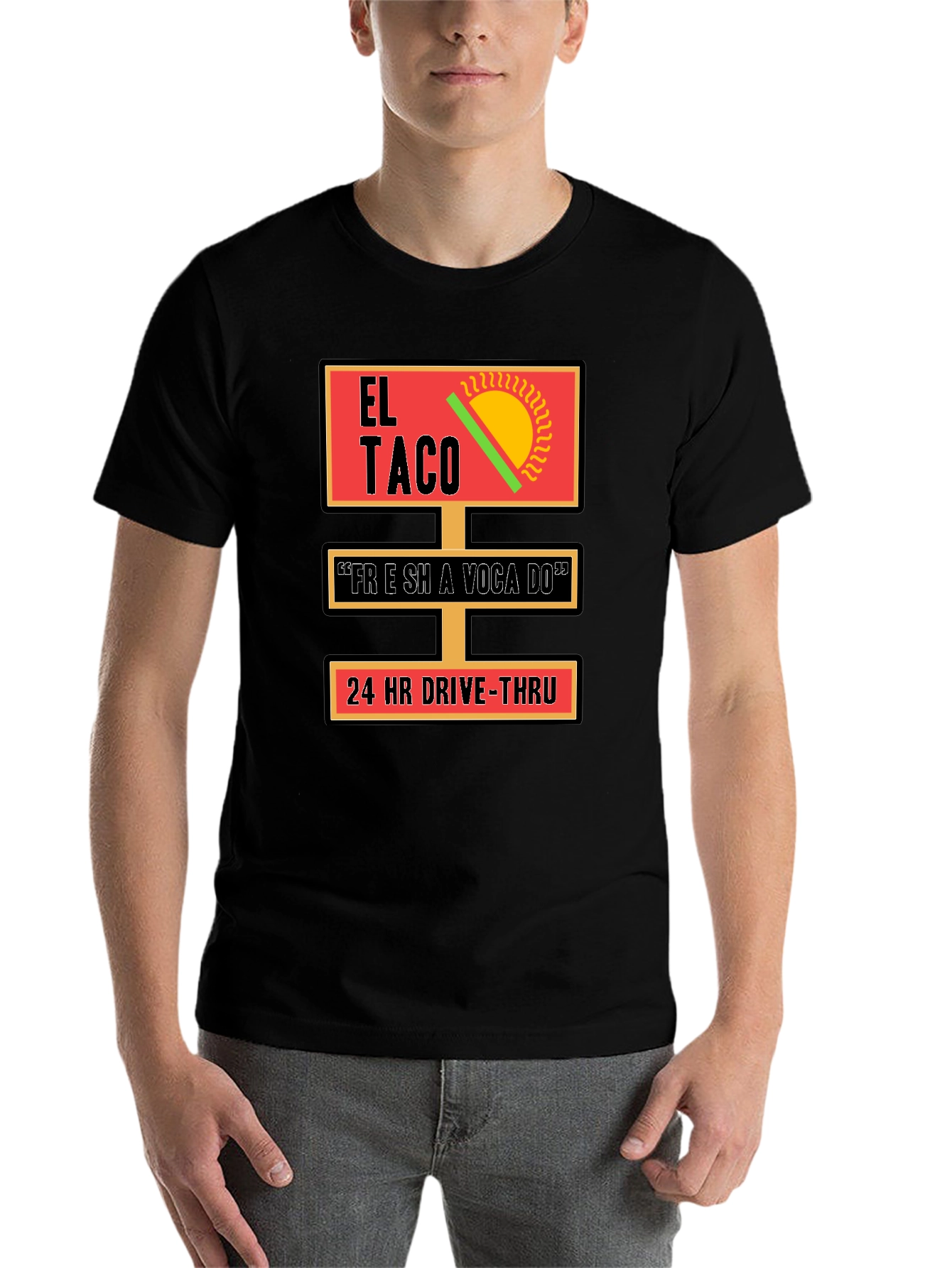Black El Taco 24 HR Drive-Thru T-Shirt view 7