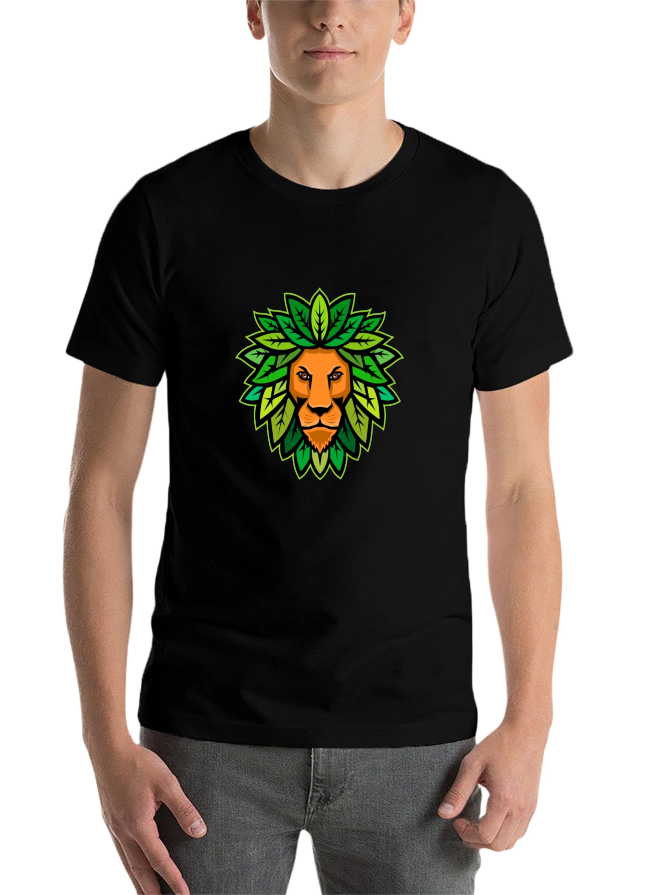 Black Lion King of the Leaves Graphic Tee - Black Cotton T-Shirt view 7