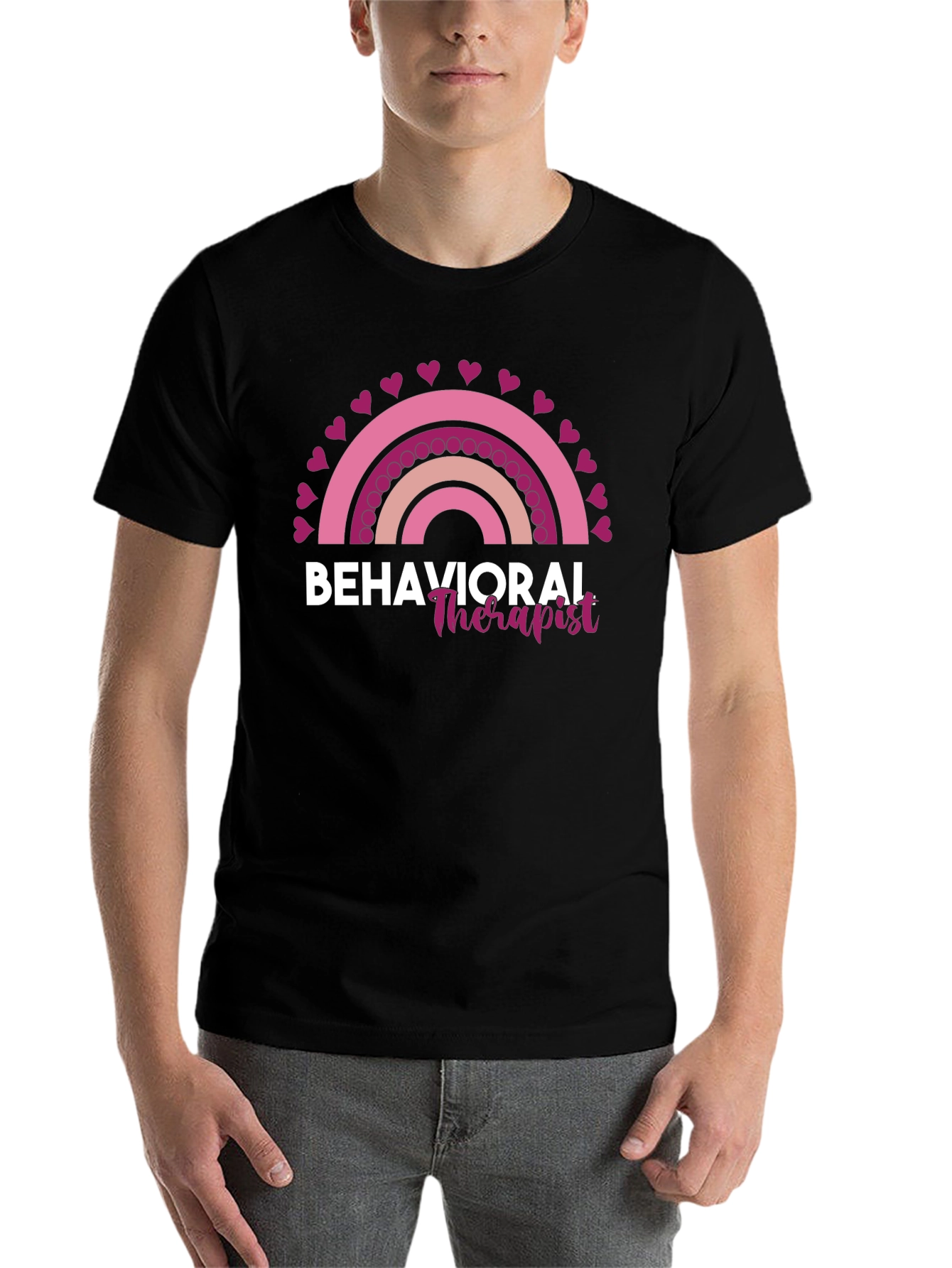 Black Behavioral Therapist Rainbow Heart T-Shirt view 7