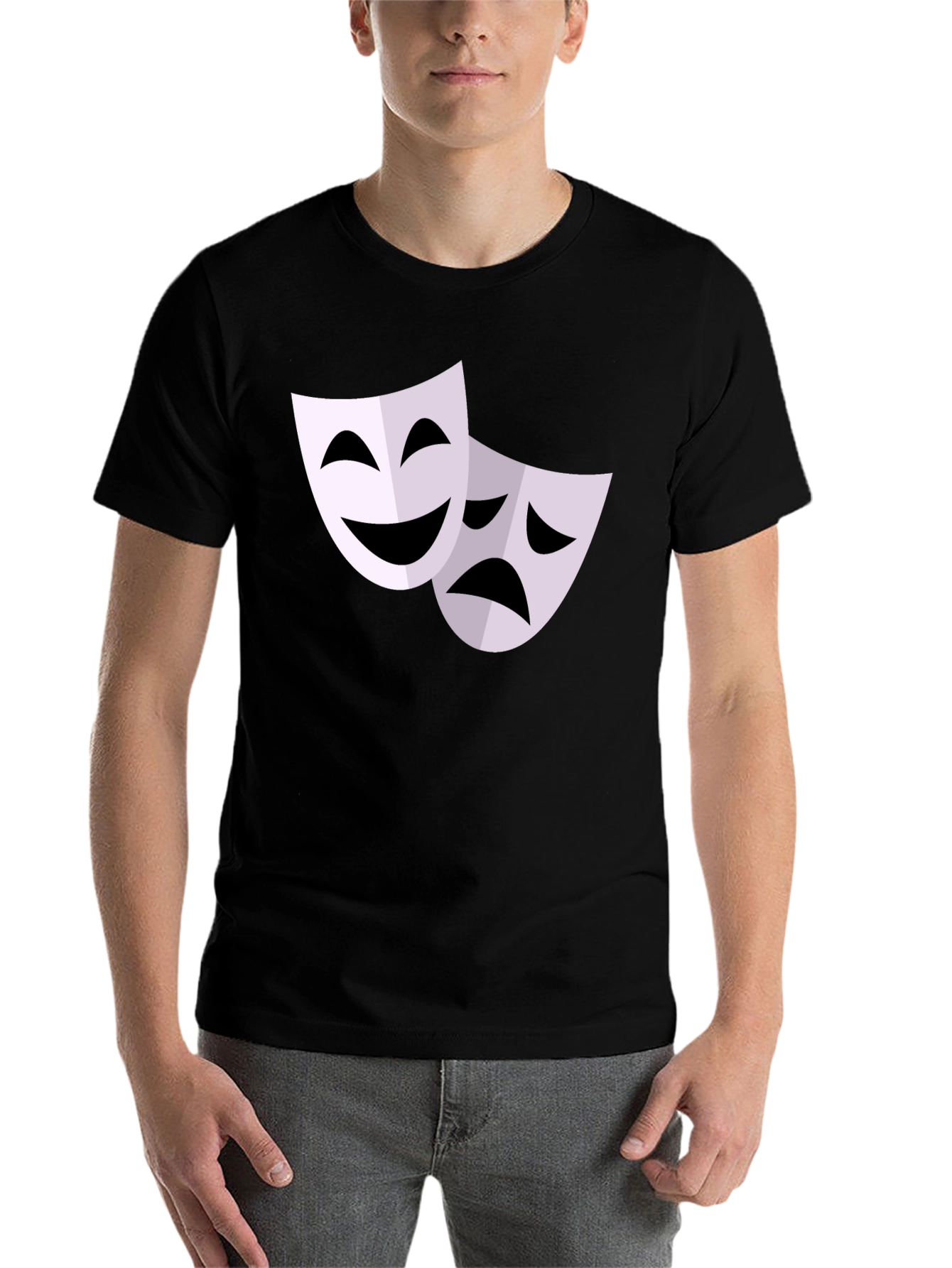 Black Comedy Tragedy Mask Graphic T-Shirt - Black view 7