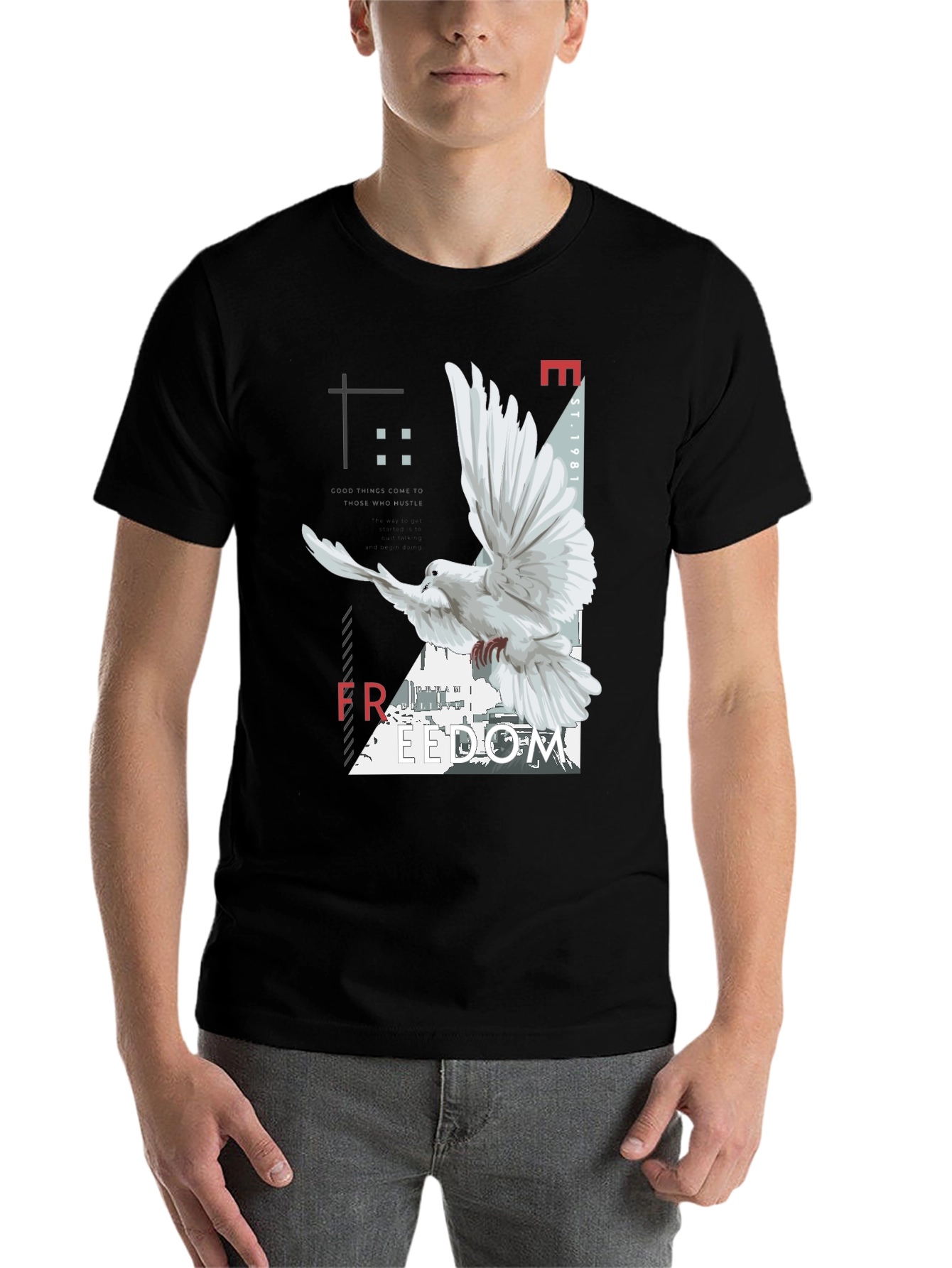 Freedom Dove Graphic Tee - Black Cotton Blend T-Shirt - 7