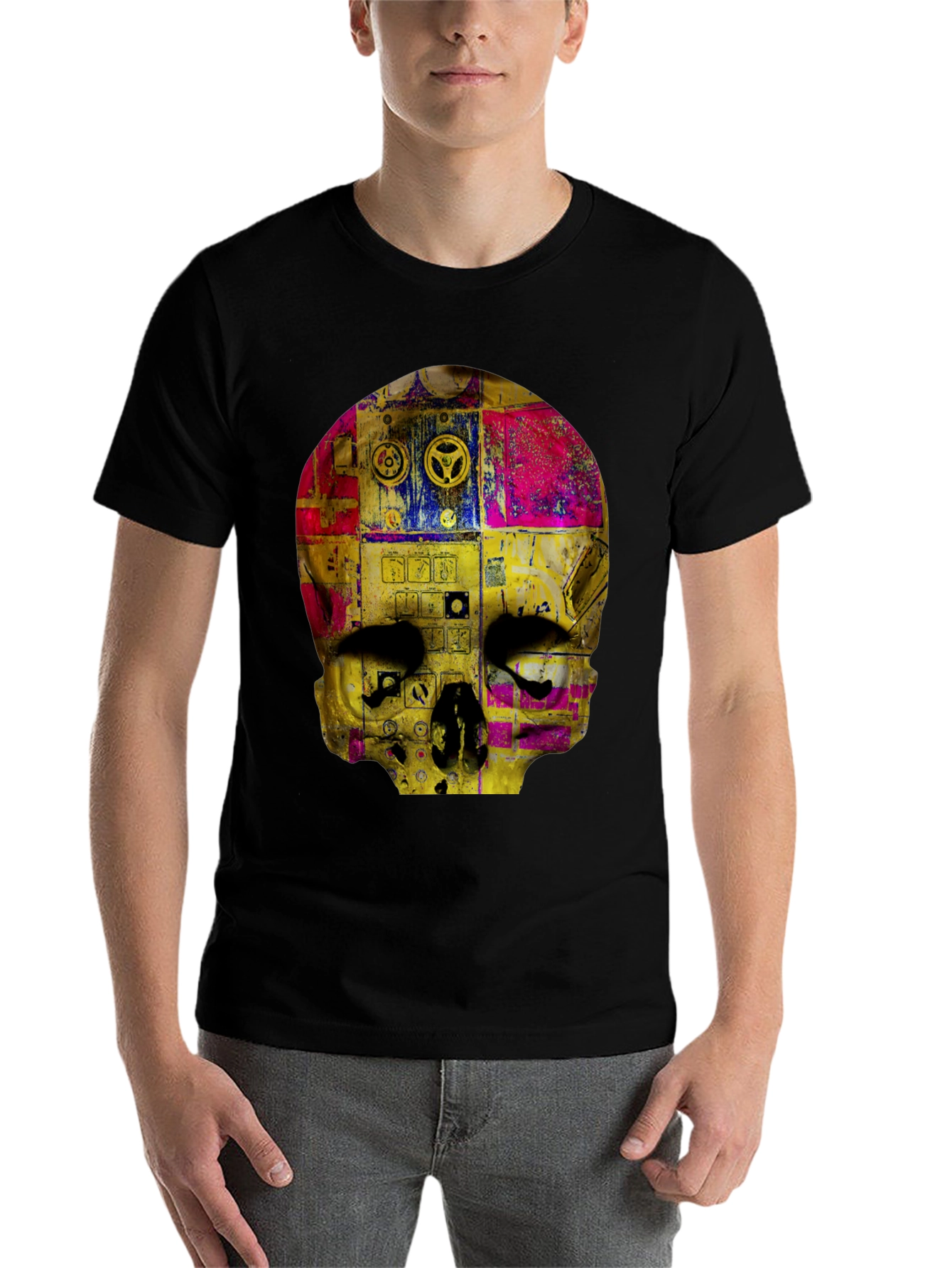 Black Skull Graphic Print Men's T-Shirt view 7