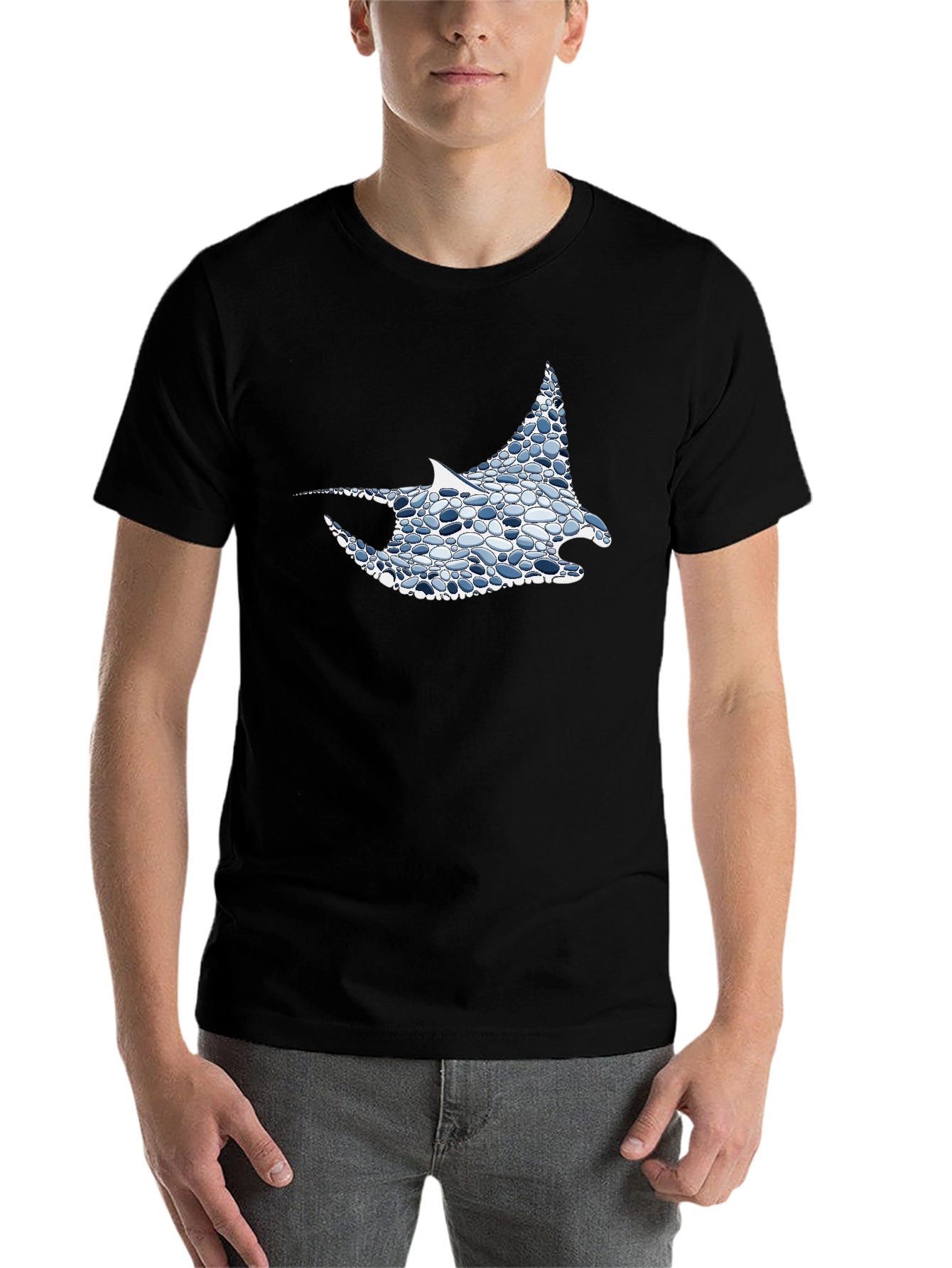 Black Cool Stingray Graphic Tee - Unique Pebble Design view 7